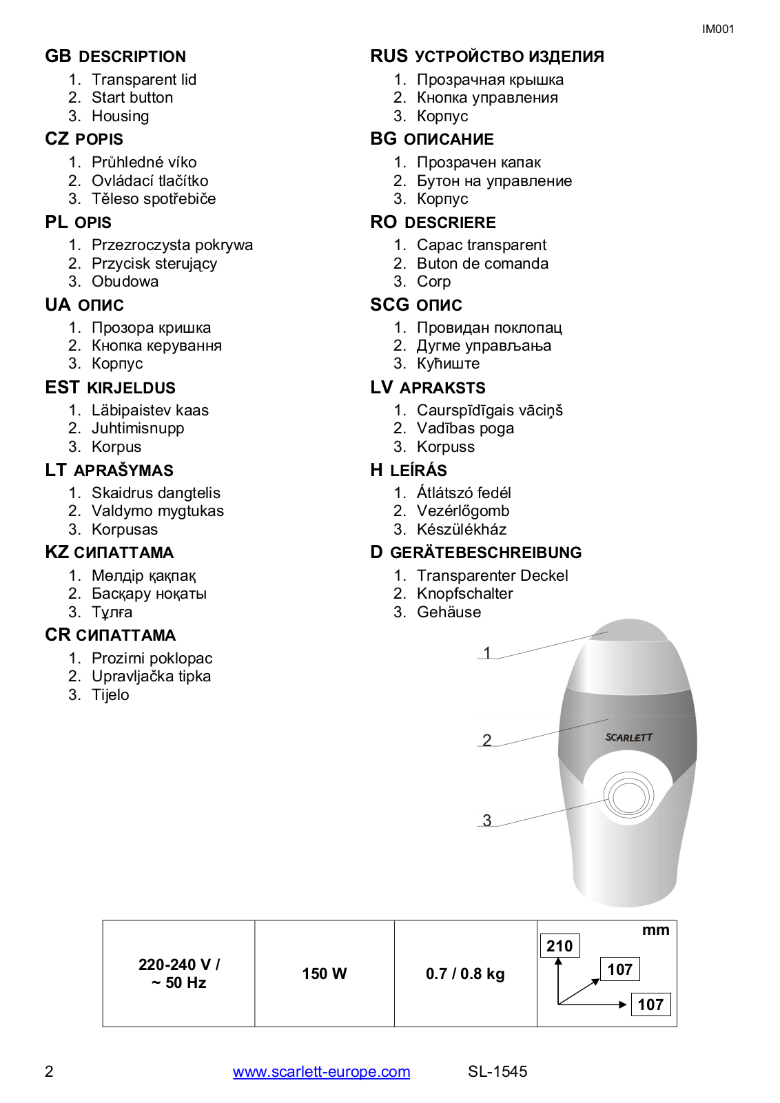 Scarlett SL-1545 User Manual