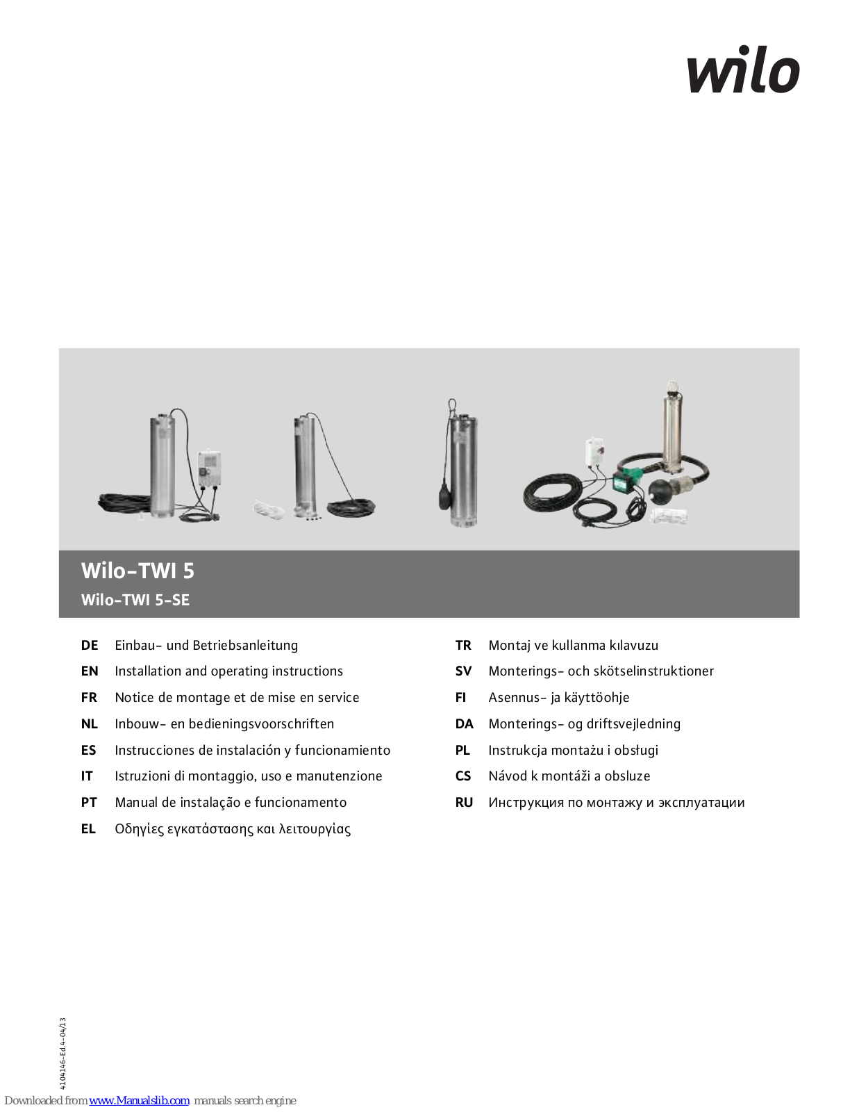 Wilo TWI 5, TWI 5-SE Installation And Operating Instructions Manual