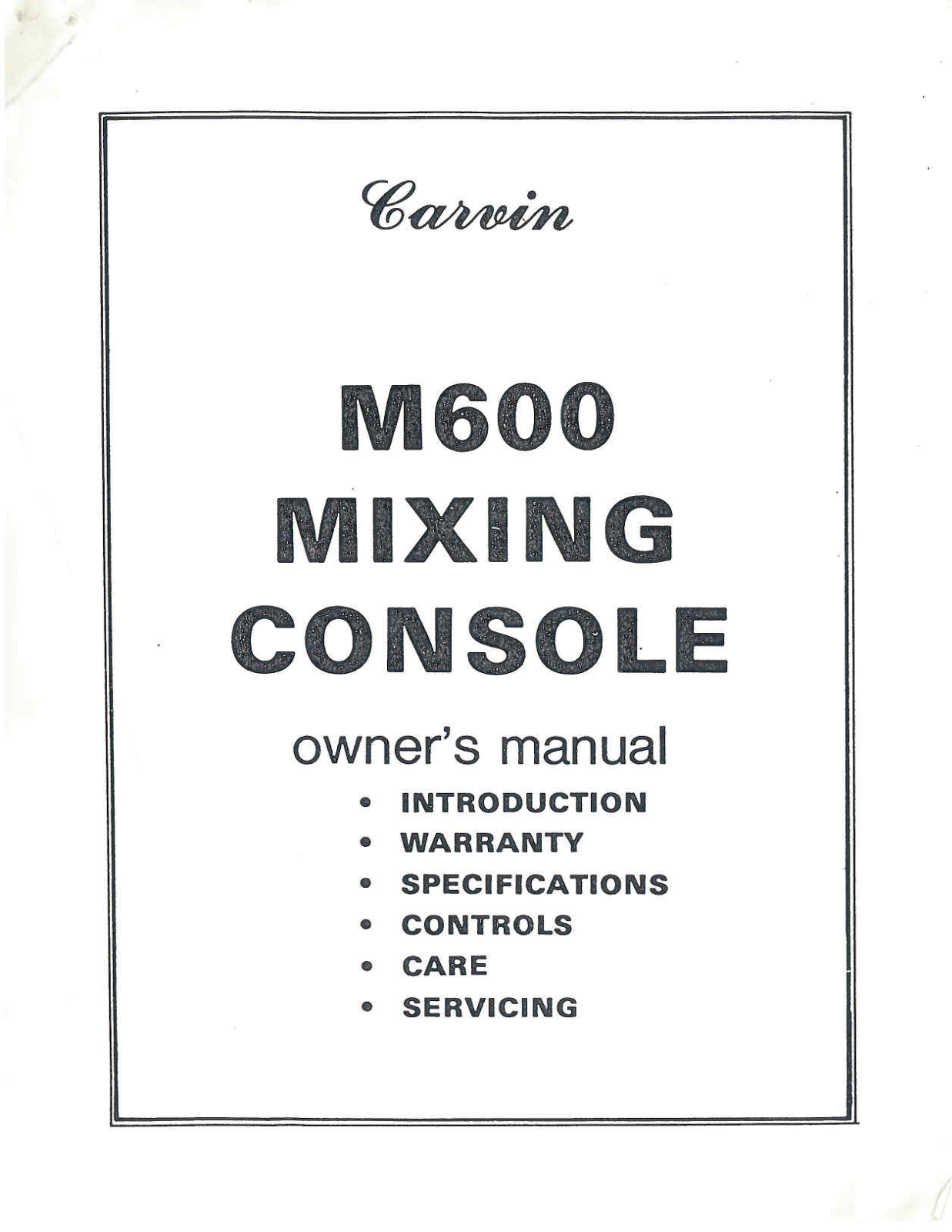 Carvin M600 Owner's Manual