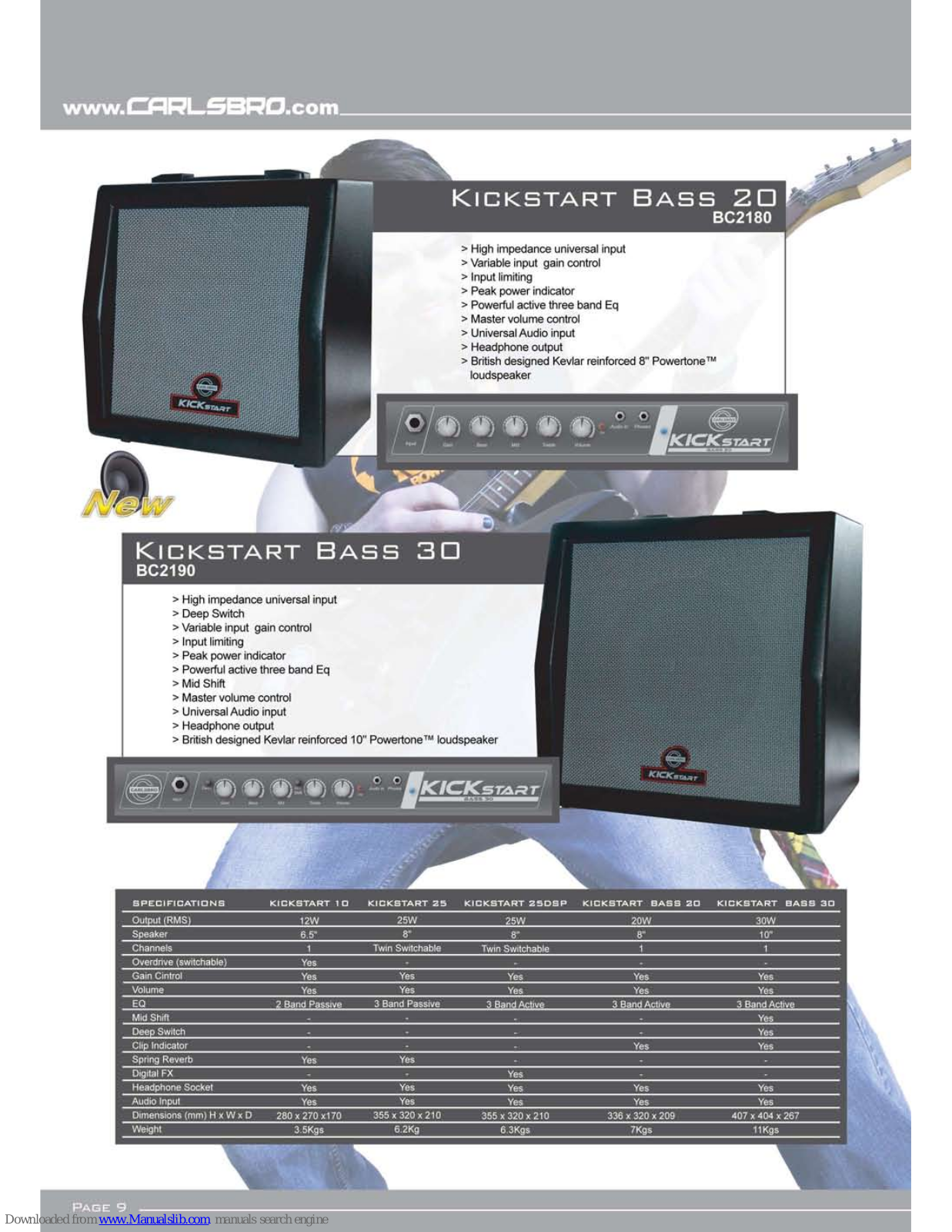 Carlsbro Kickstart Bass 20, Kickstart Bass 30, Kickstart 10, Kickstart 25, Kickstart 25DSP Specifications