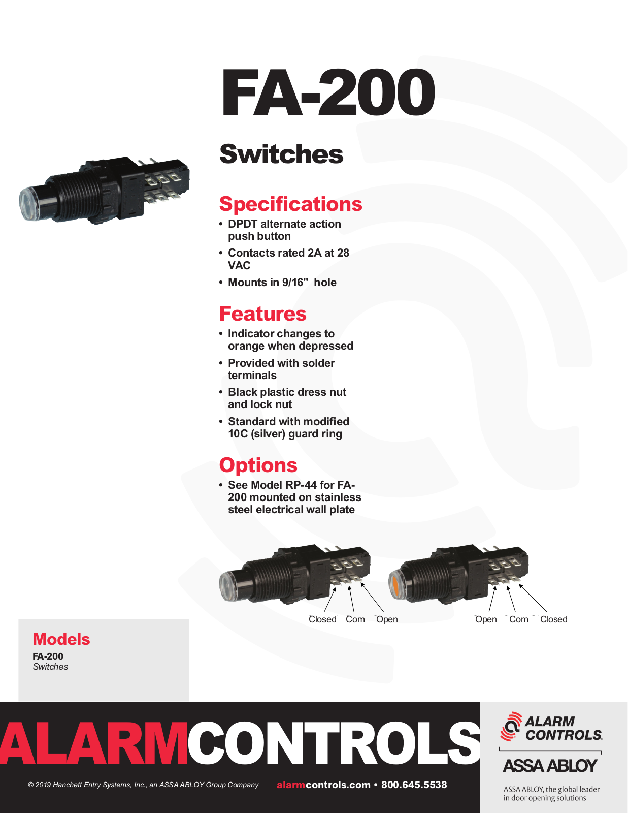 Alarm Controls FA-200 Specsheet