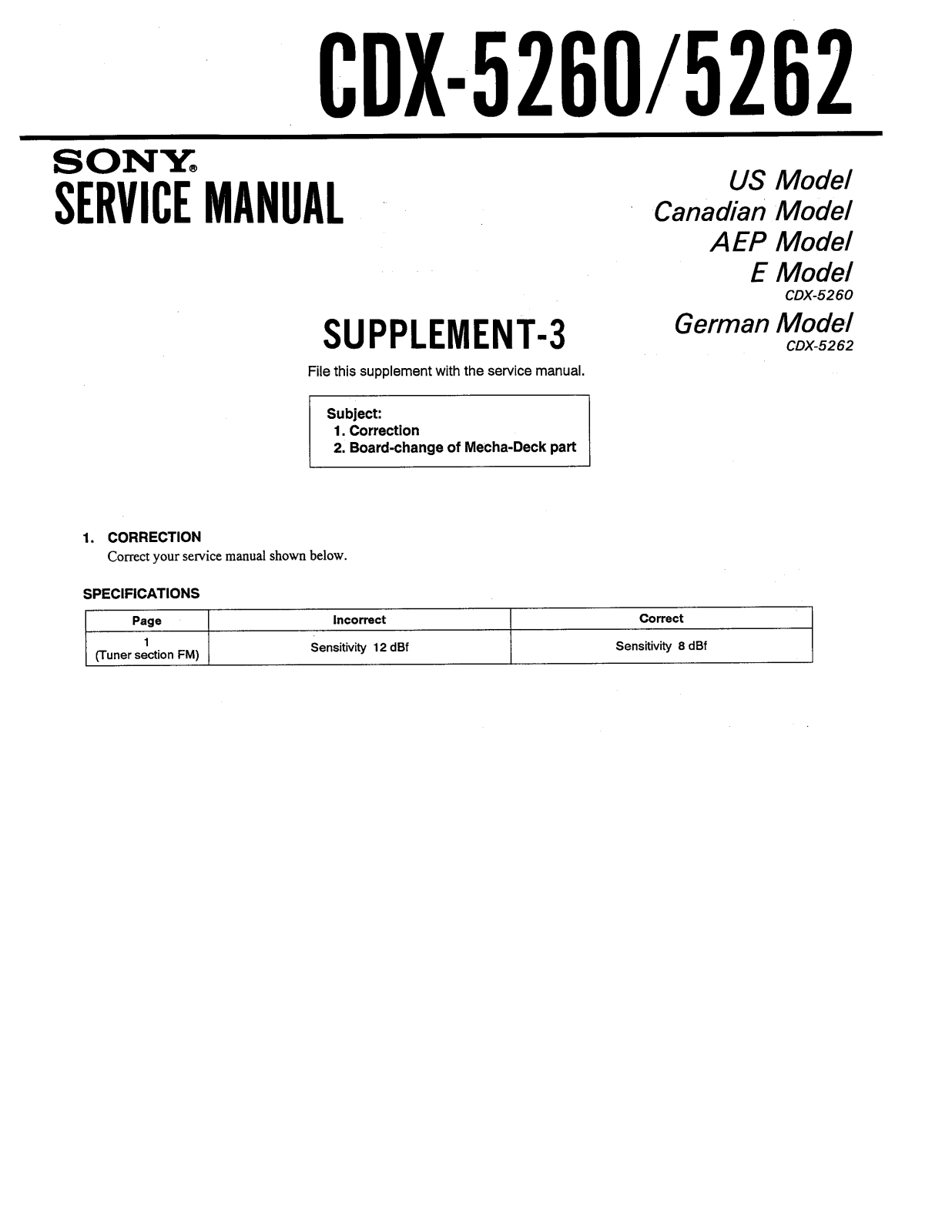 Sony CDX-5260, CDX-5262 Service manual