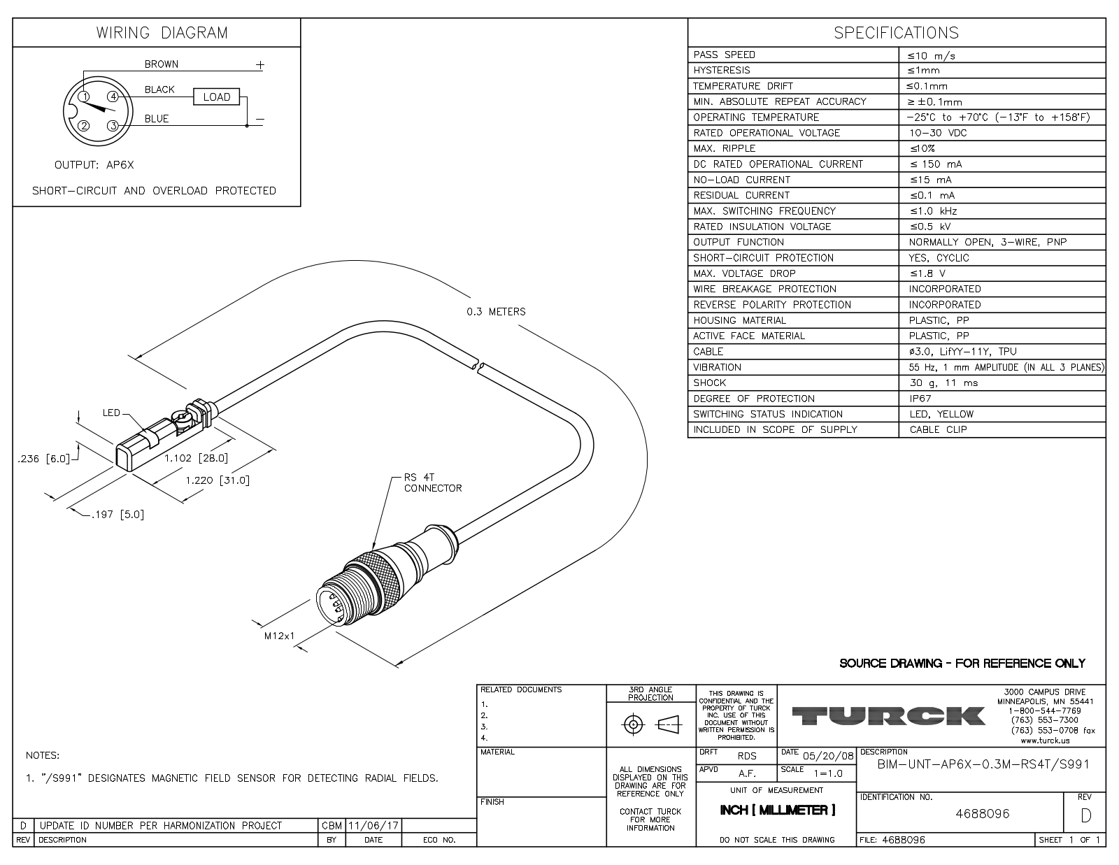 Turck BIM-UNT-AP6X-0.3-RS4TS991 Data Sheet