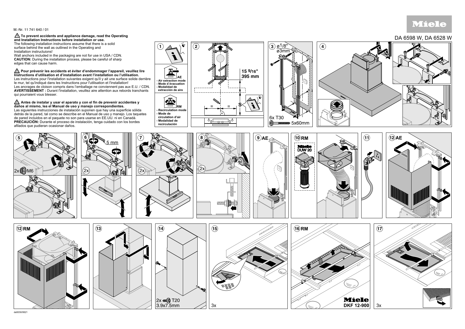 Miele DA 6598 W, DA 6528 W Assembly plan