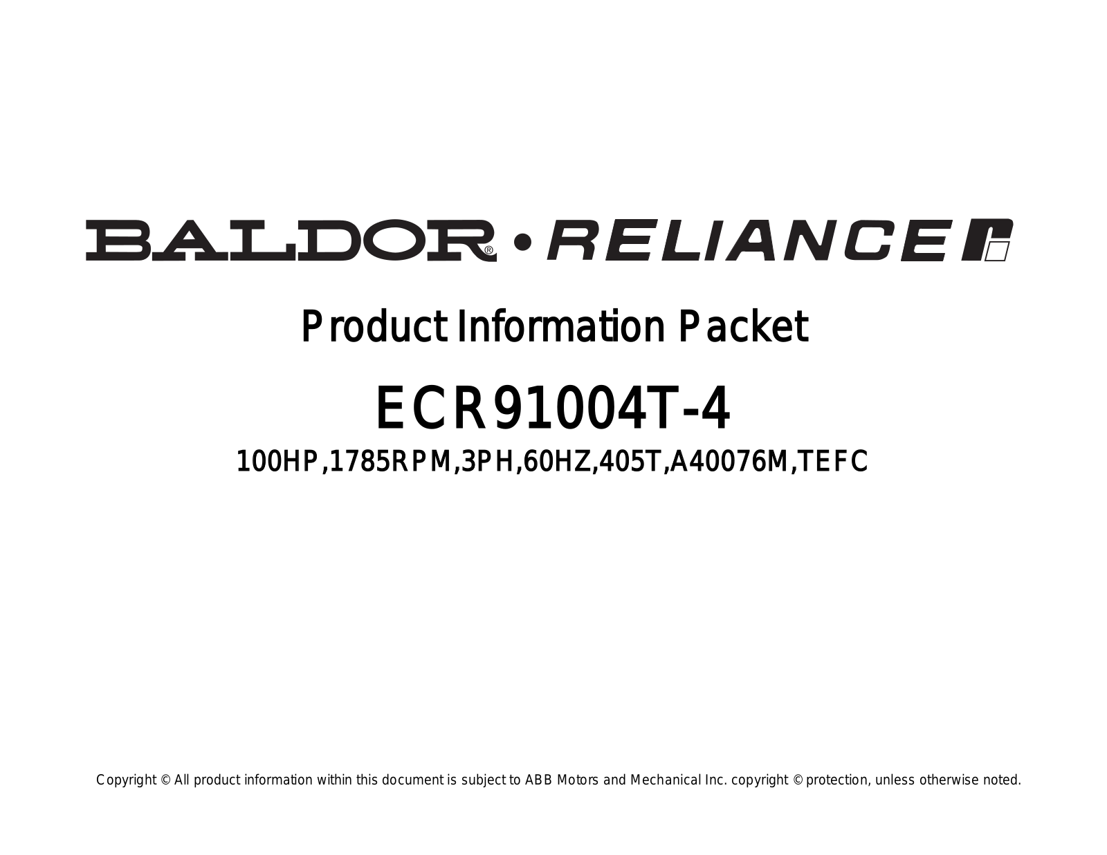 Baldor ECR91004T-4 Product Information Sheet