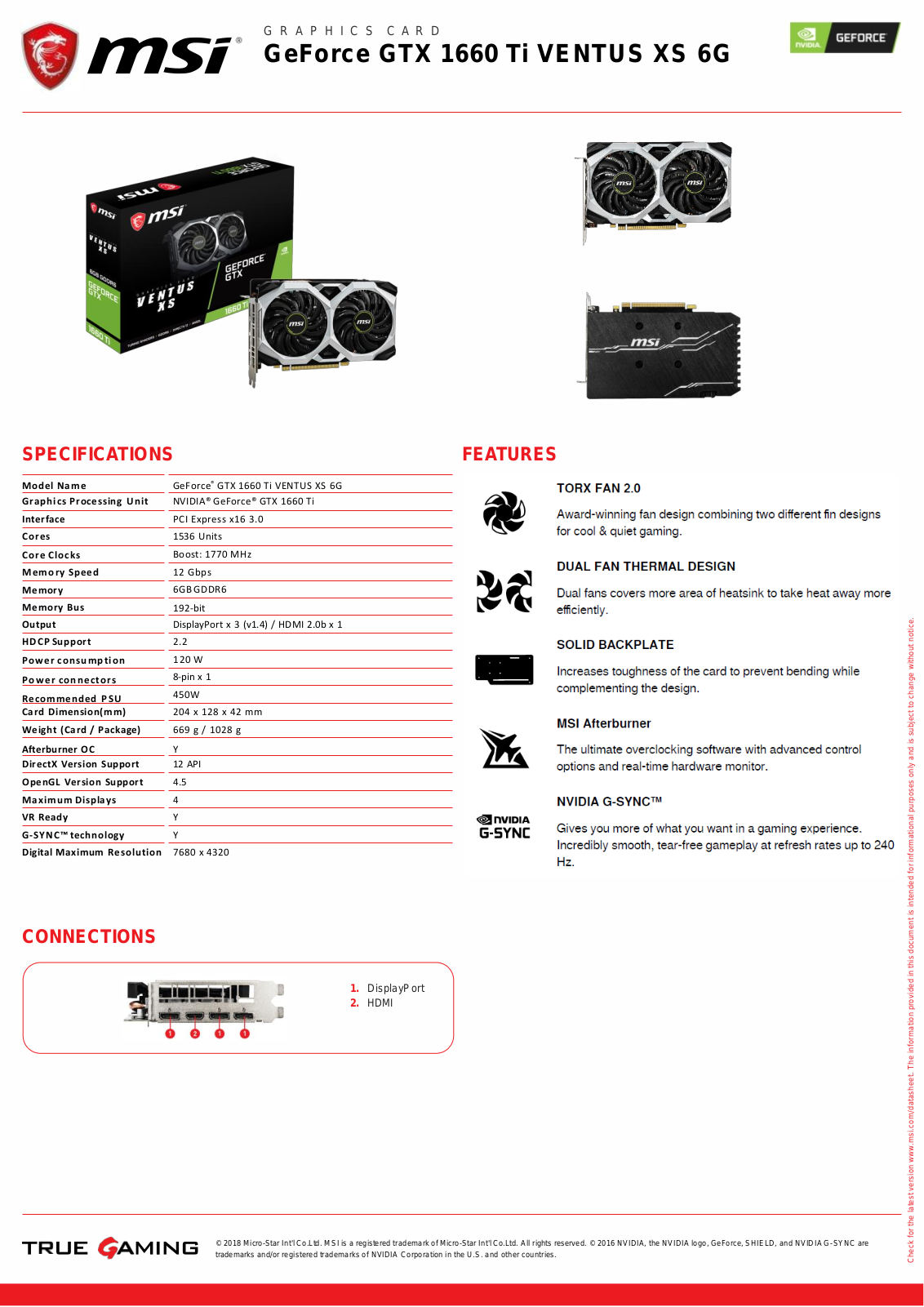 MSI GTX 1660 Ti Ventus XS 6G Service Manual