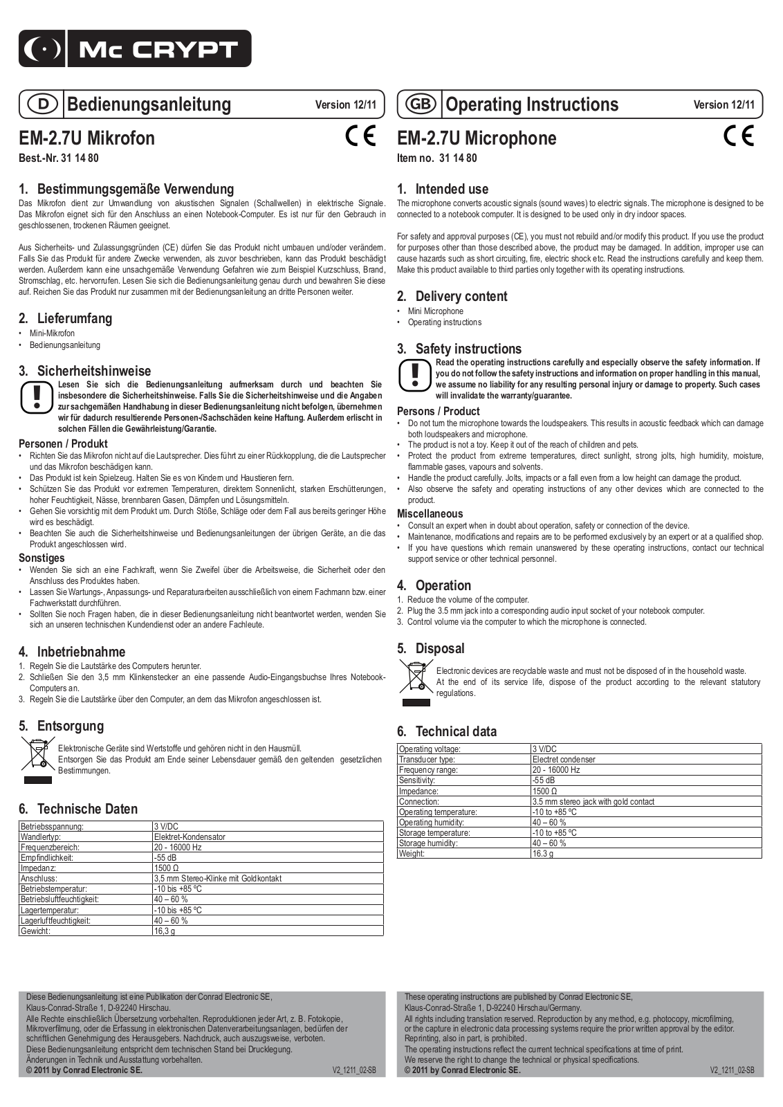 Mc Crypt EM-2.7U Operation Manual