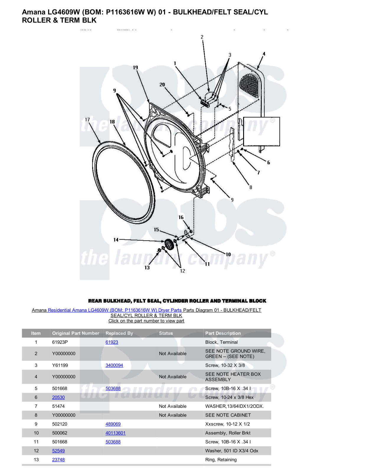 Amana LG4609W Parts Diagram