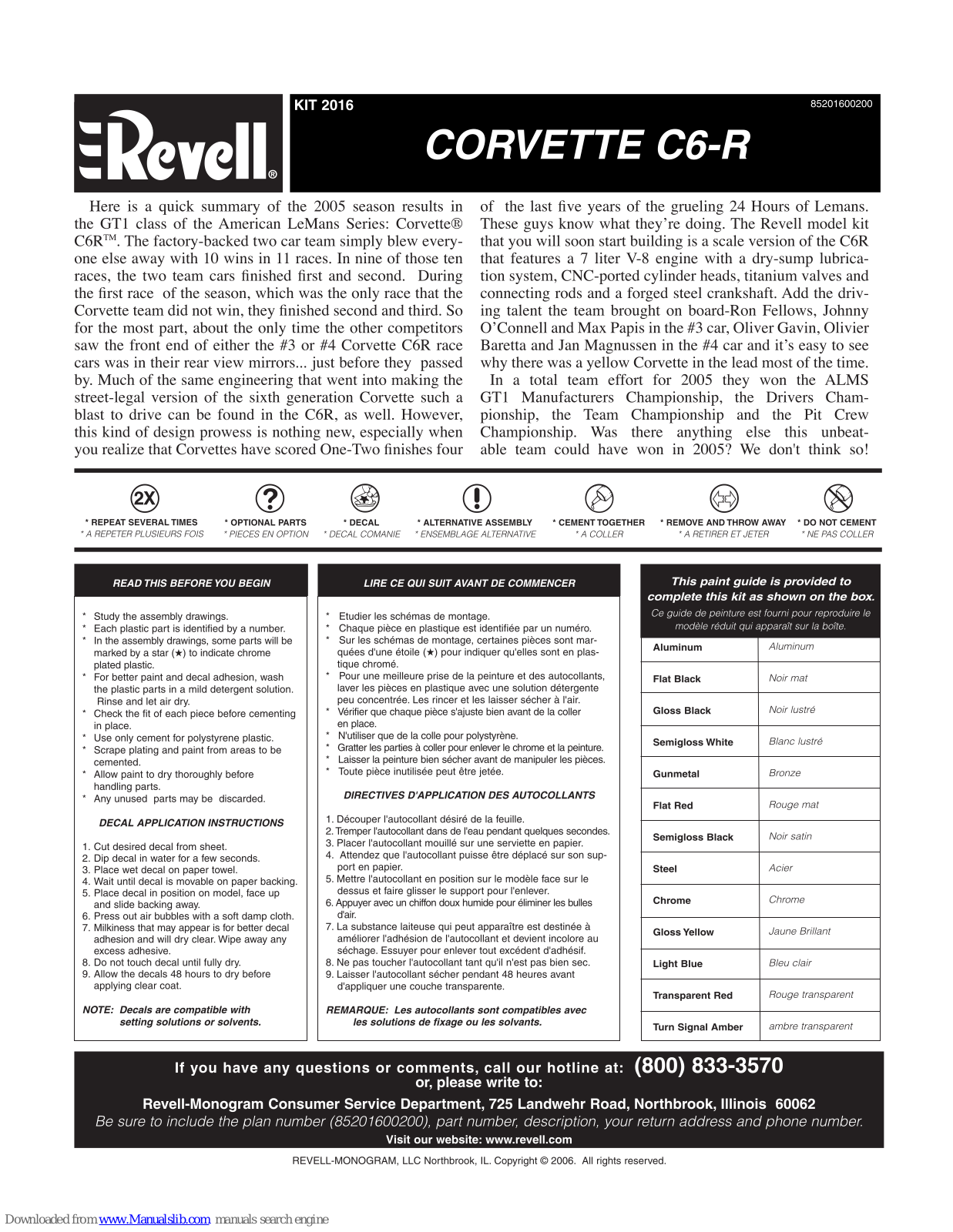 REVELL KIT 2016, Corvette C6-R, 2016 Assembly Manual