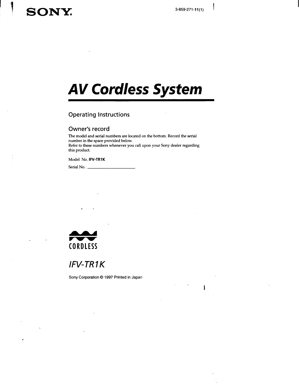 Sony IF-VTR1K Operating Instructions