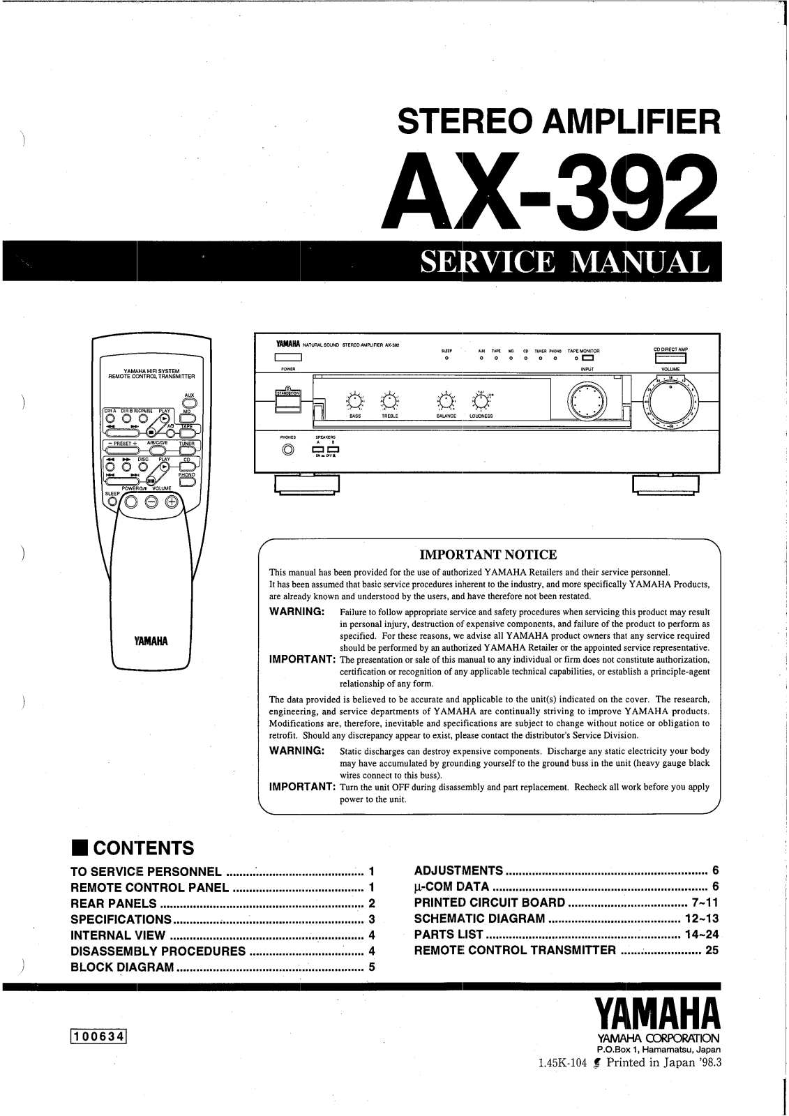 Yamaha AX-392 Service manual