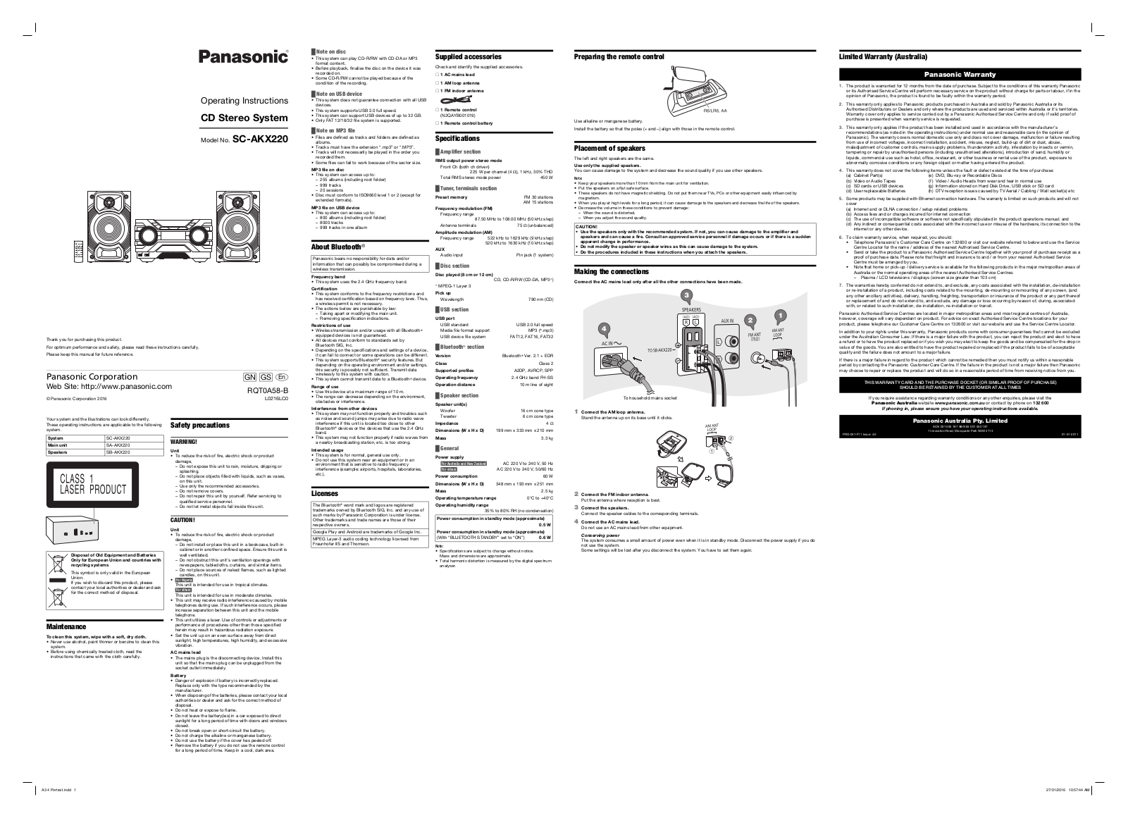 Panasonic SC-AKX220 User Manual