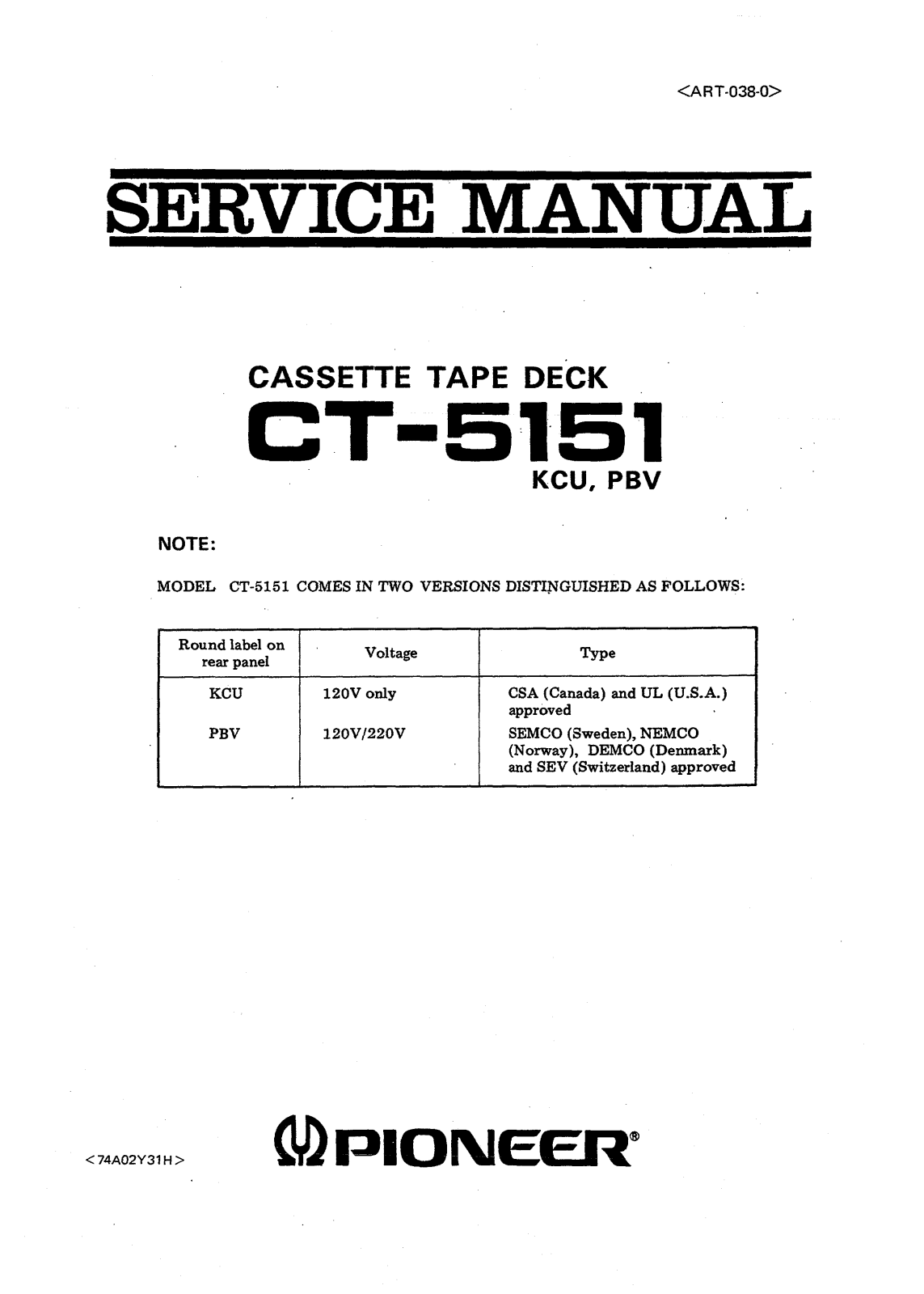 Pioneer CT-5151 Service manual