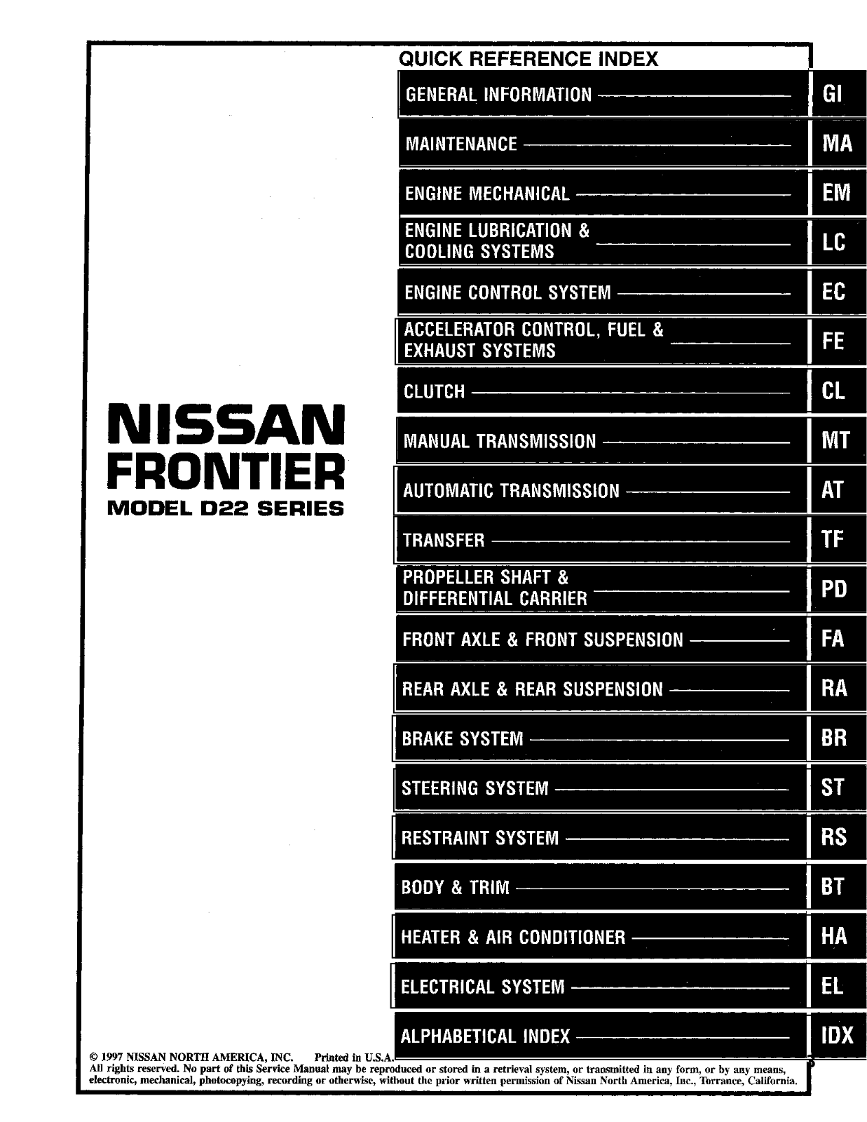 Nissan Frontier 1998 User Manual