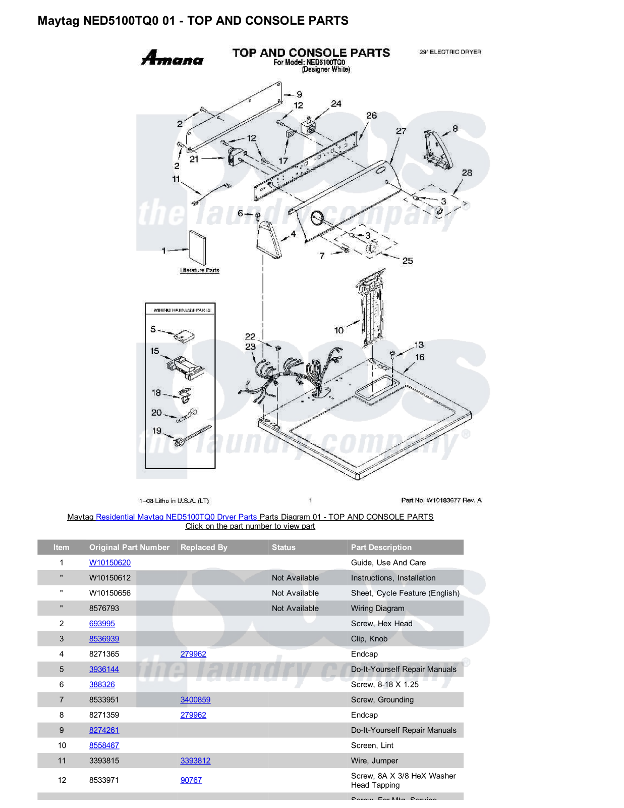 Maytag NED5100TQ0 Parts Diagram