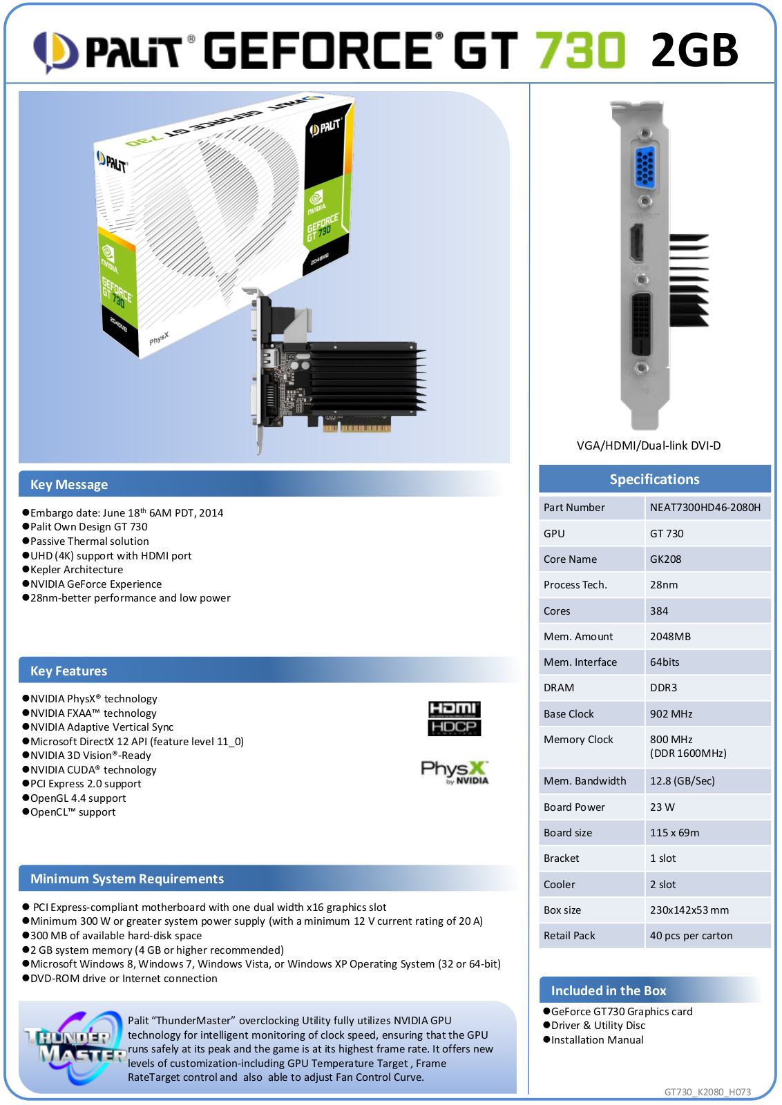 Palit GT 730 User Manual