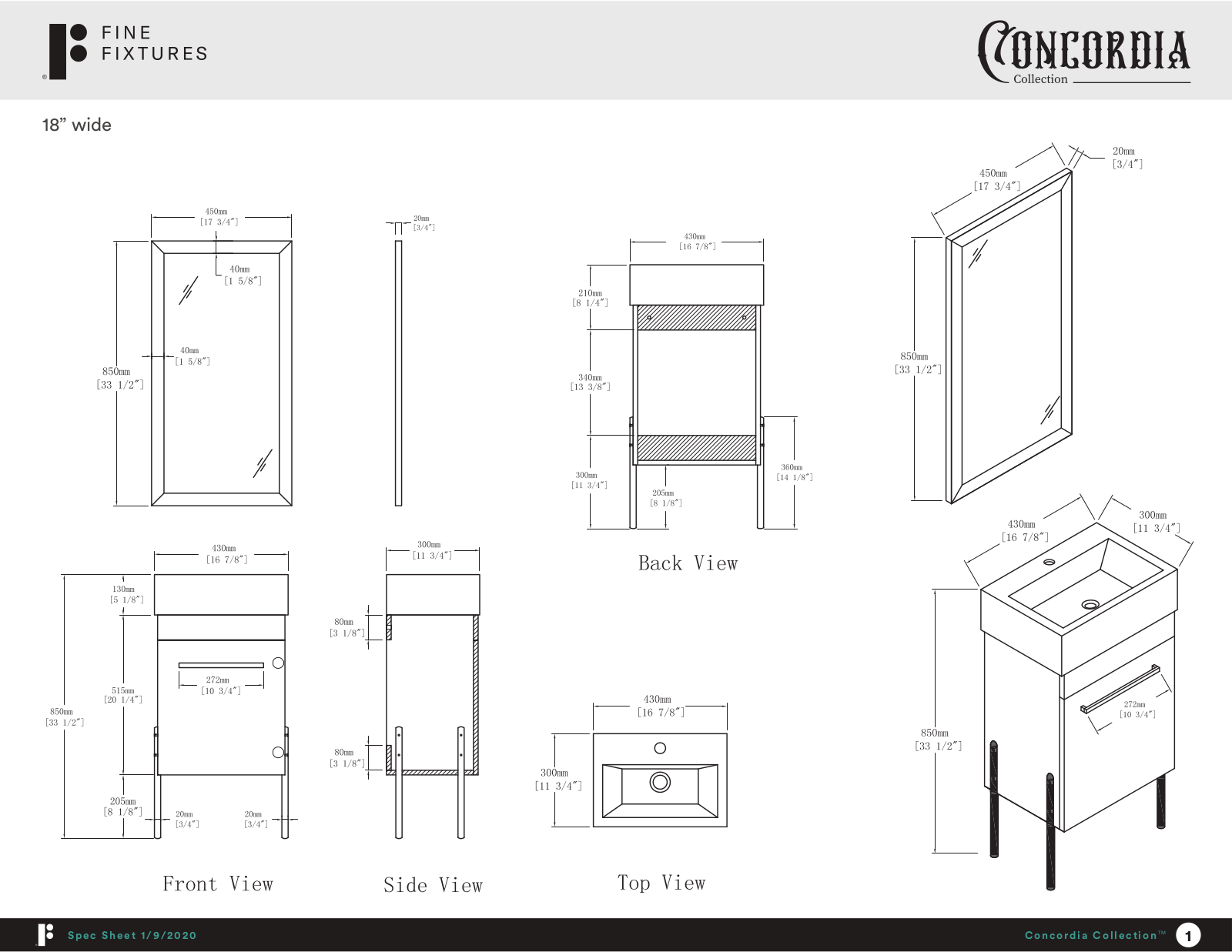 Fine Fixtures CA18WHWHTPSBHL, CA18BMWHTPSBHL, CA18GMWHTPSBHL Specifications