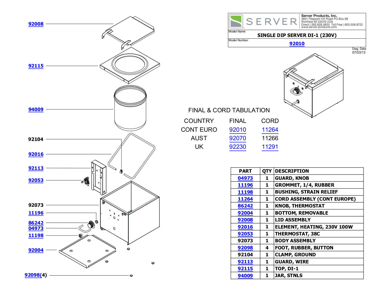 Server 92010 Parts Manual