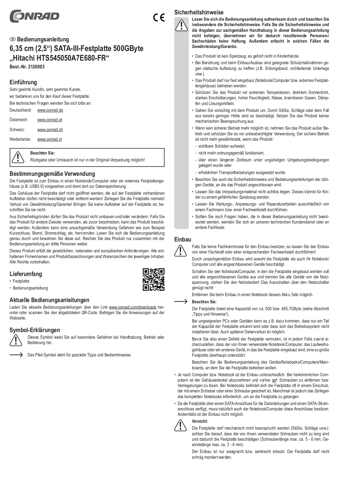 Hitachi HTS545050A7E680-FR Operation Manual