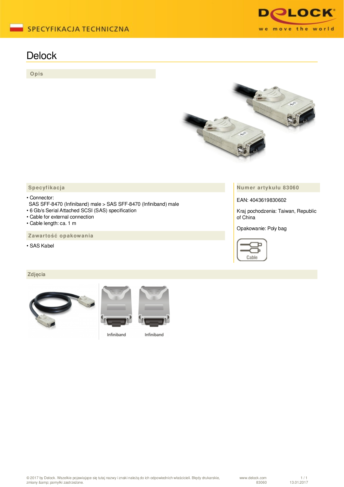 DeLOCK InfiniBand SFF-8470 cable, 1m User Manual