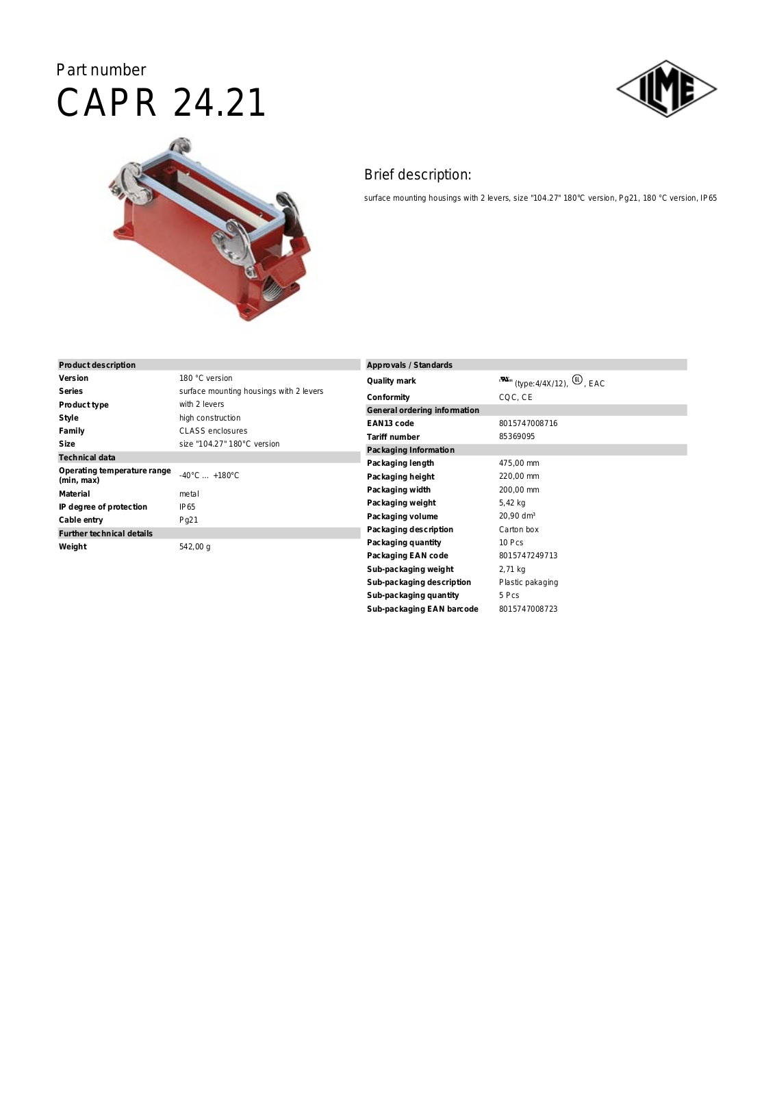 Datasheet CAPR-24.21 Datasheet (ILME) - ManualMachine.com
