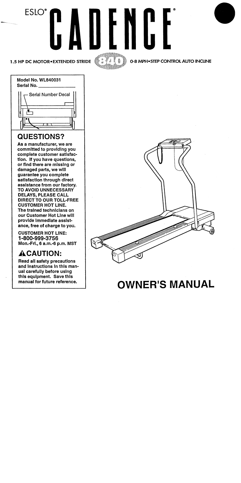 Weslo WL840031 Owner's Manual