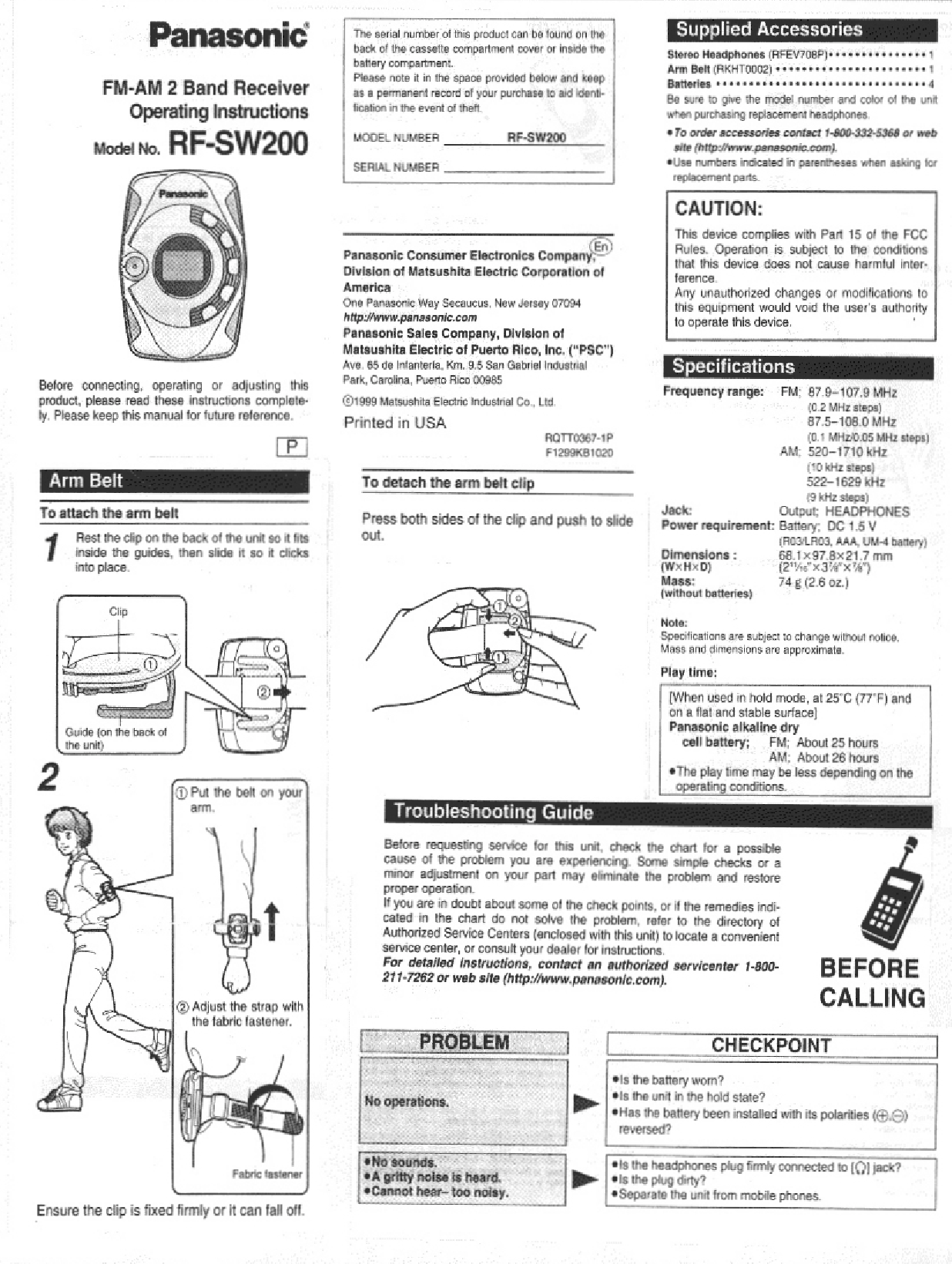 Panasonic RF-SW200 User Manual