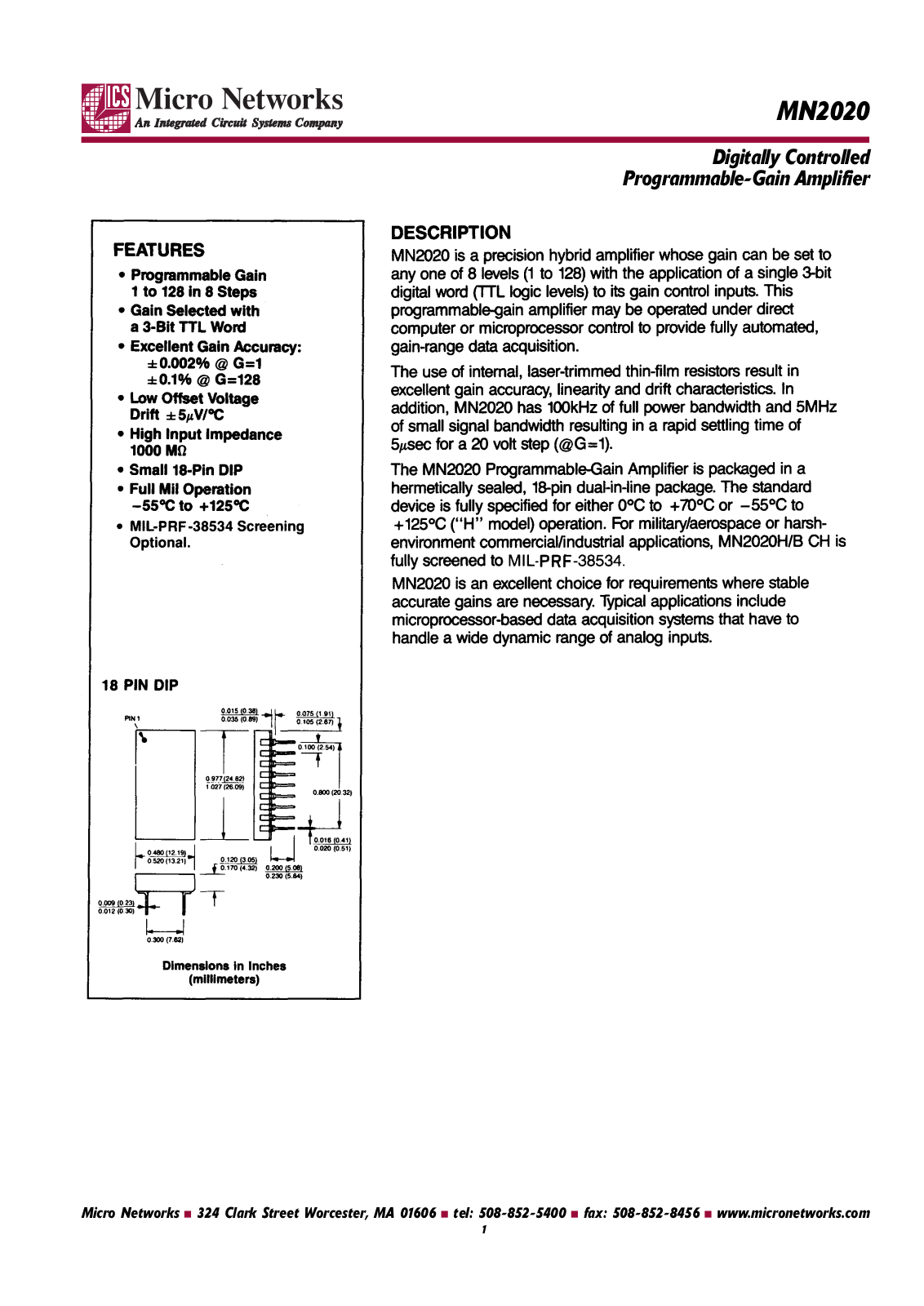 Micronetworks MN2020H-B, MN2020, MN2020H, MN2020H-BCH Datasheet