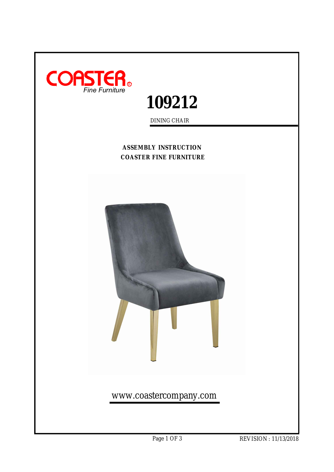 Coaster 109212 Assembly Guide