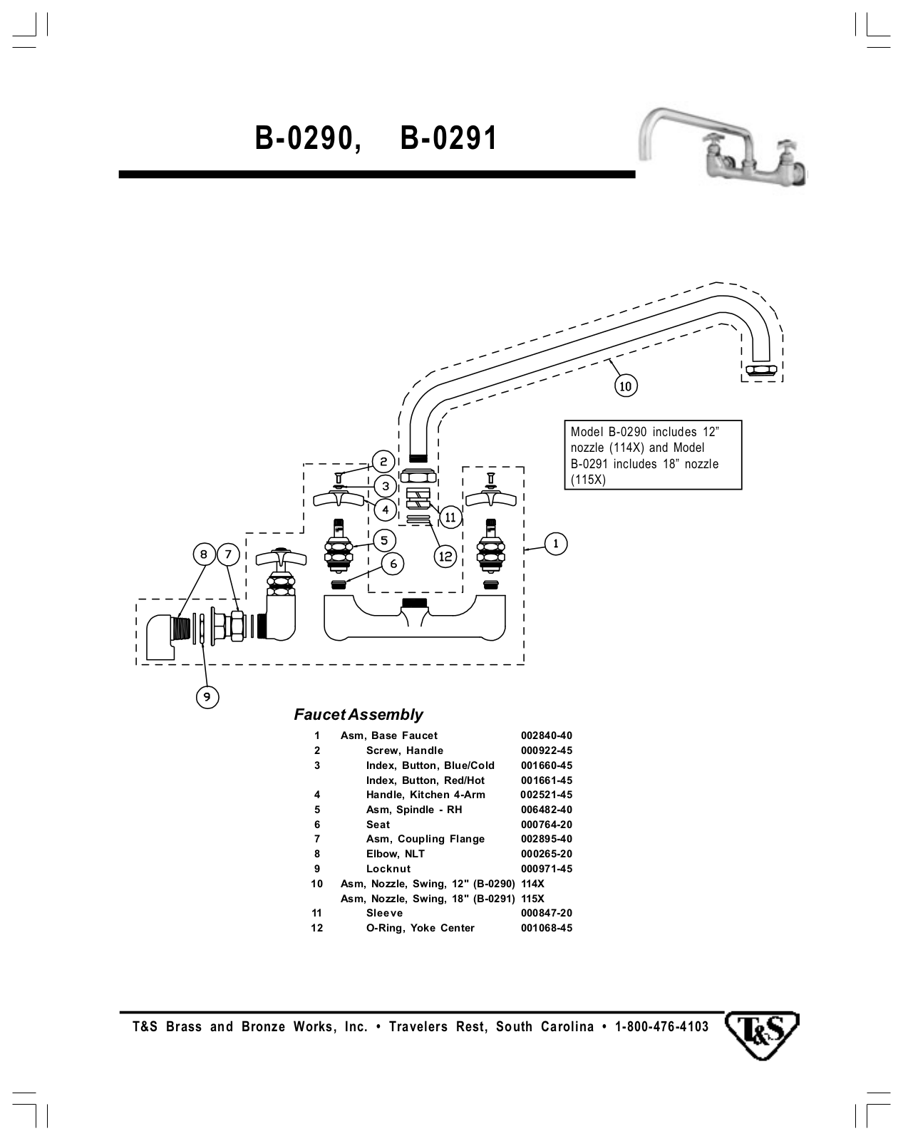 T & S Brass & Bronze Works B-0290 Part Manual