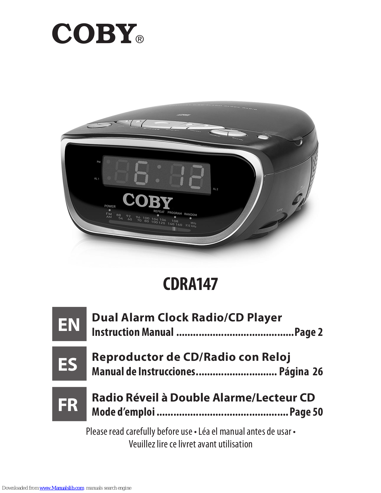 Coby CDRA147 - Digital AM/FM Dual Alarm Clock Radio/CD Player Instruction Manual