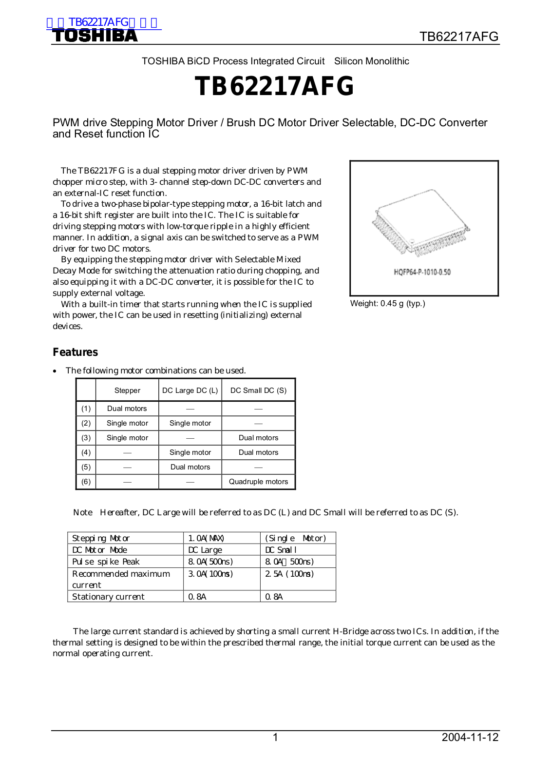 TOSHIBA TB62217AFG Technical data