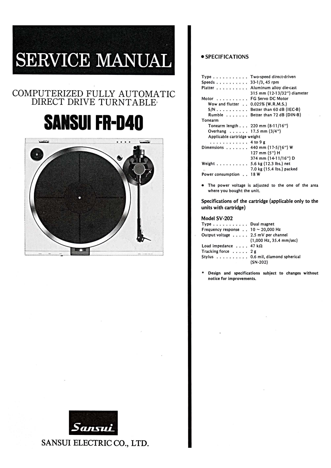 Sansui FR-D40 Service Manual