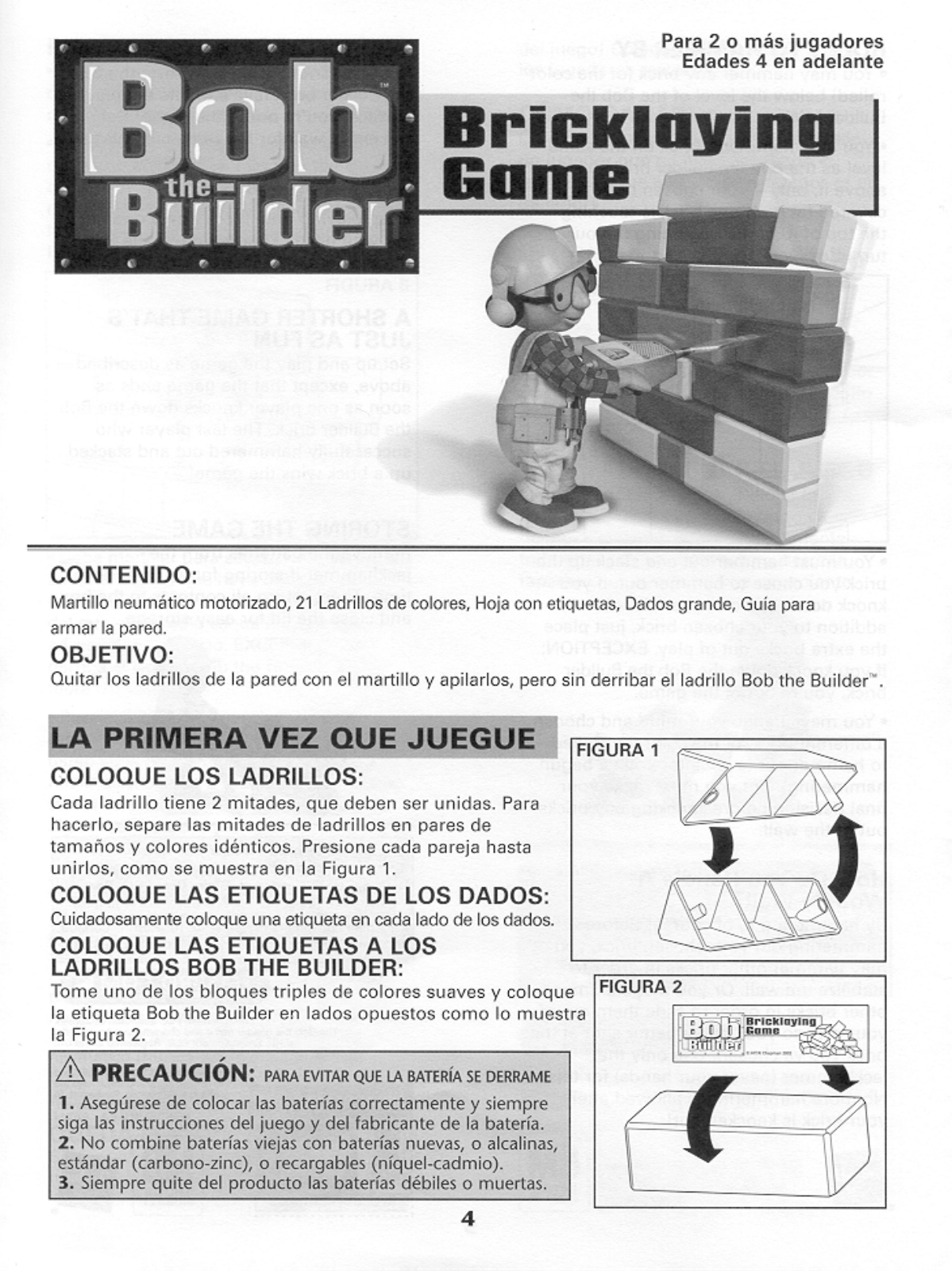 HASBRO Bob the Builder Bricklaying Game User Manual
