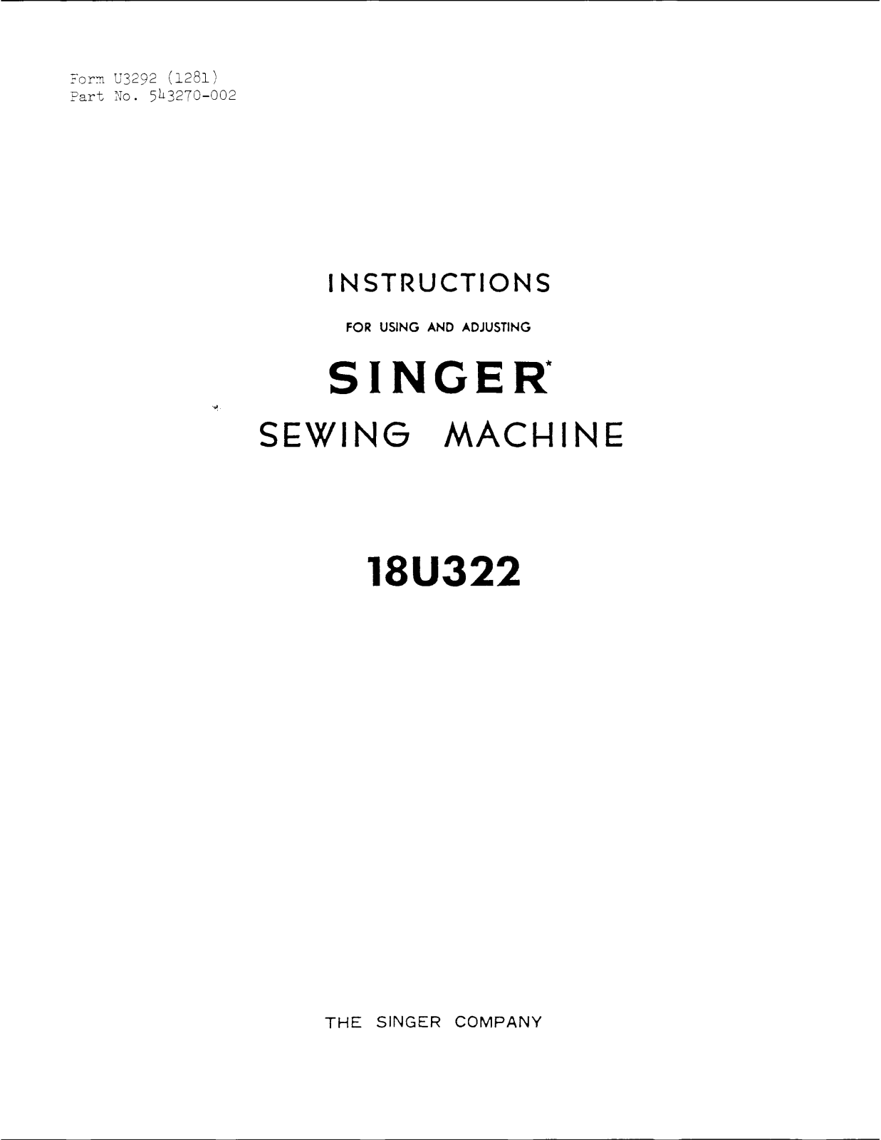 Singer 18U322 User Manual