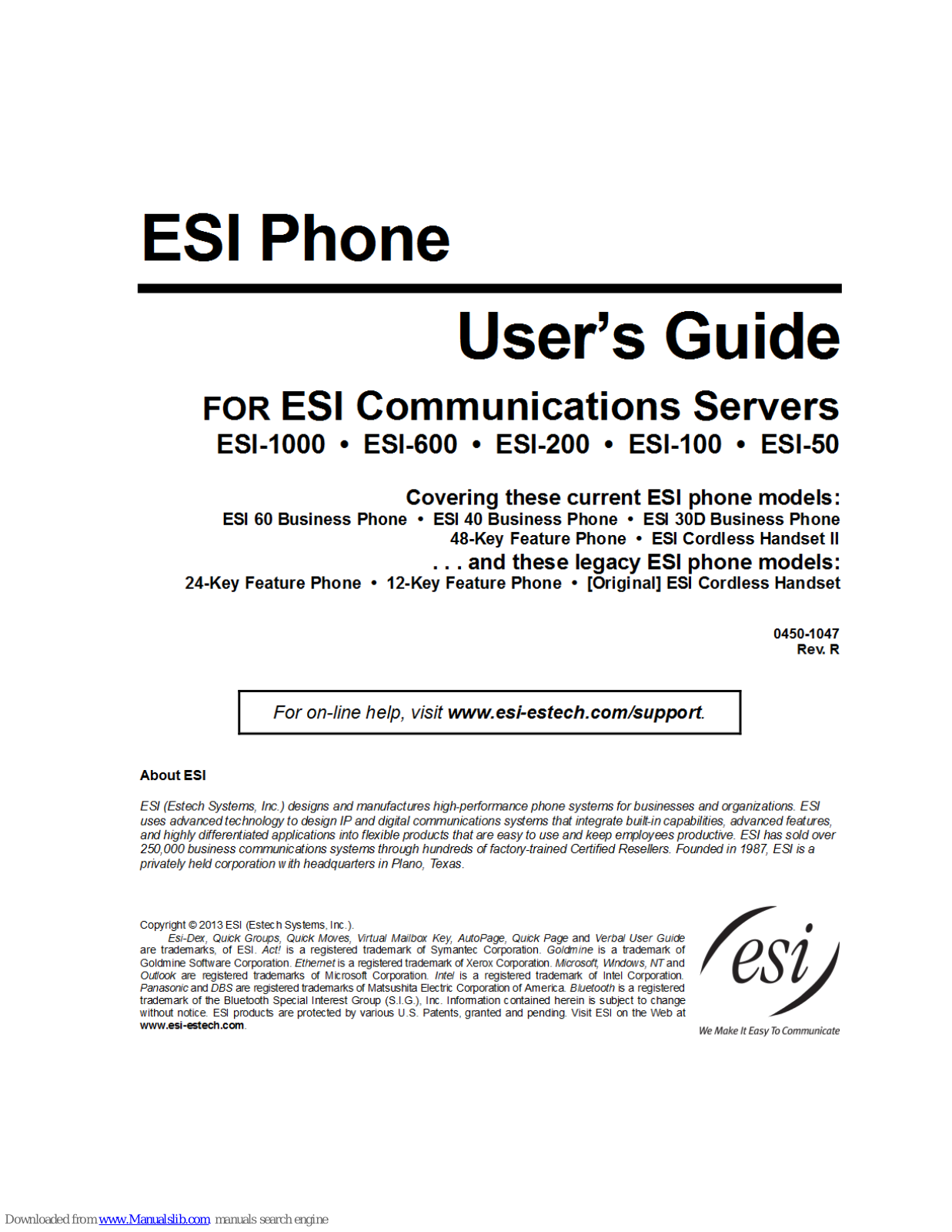 ESI 30D Business Phone, 12-Key Feature Phone, Cordless Handset, Cordless Hadset II, 24-Key Feature Phone User Manual