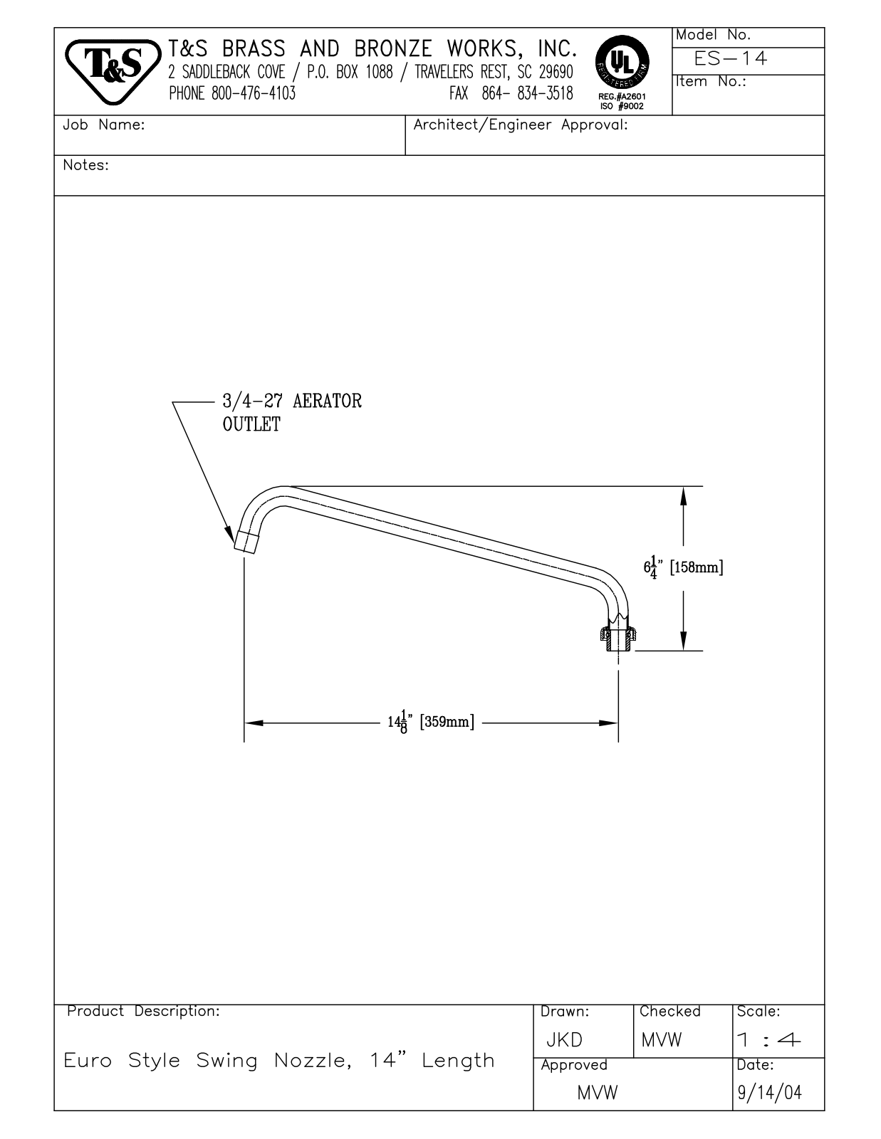 T&S Brass ES-14 User Manual