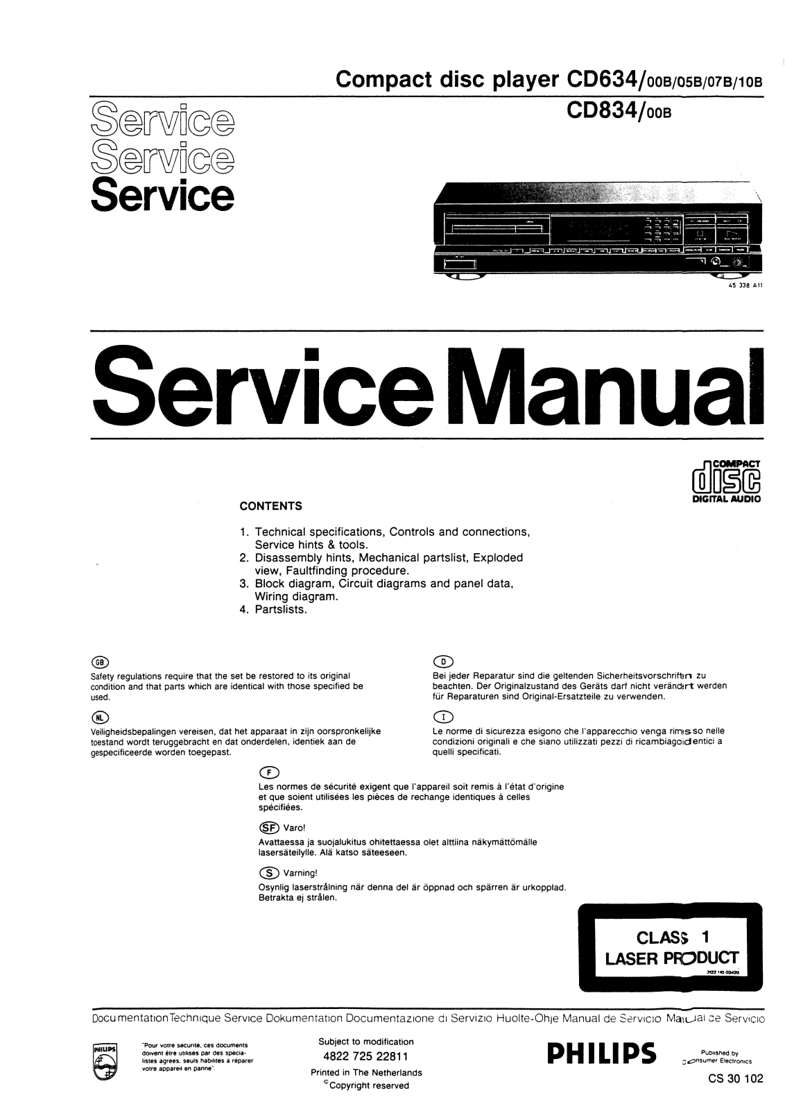 Philips CD-634, CD-834 Service manual