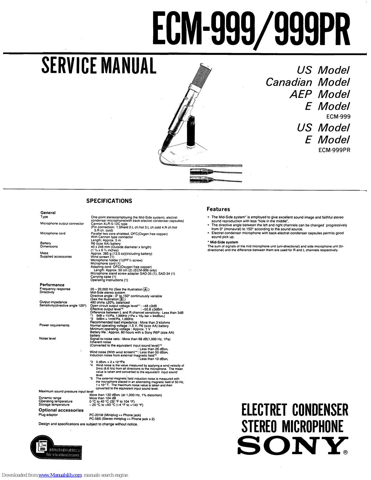 Sony ECM-999, ECM-999PR Service Manual