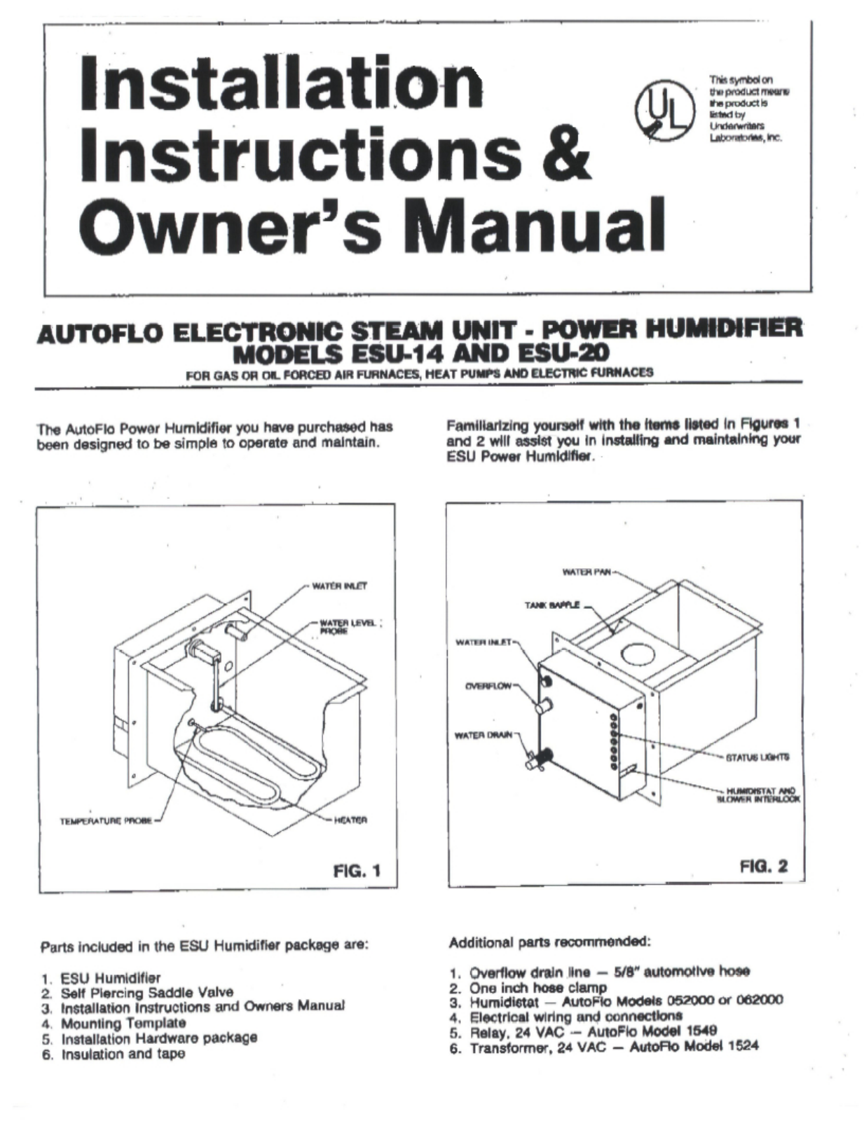 AutoFlo ESU-20, ESY-14 User Manual