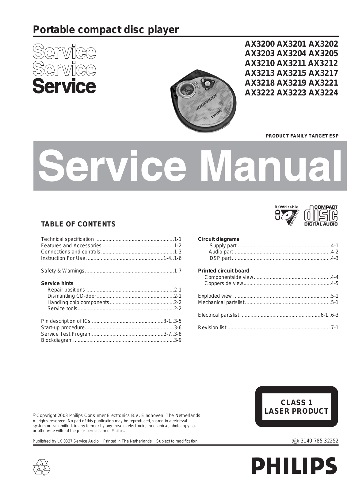 Philips AX-3224, AX-3222, AX-3221, AX-3219, AX-3218 Service Manual