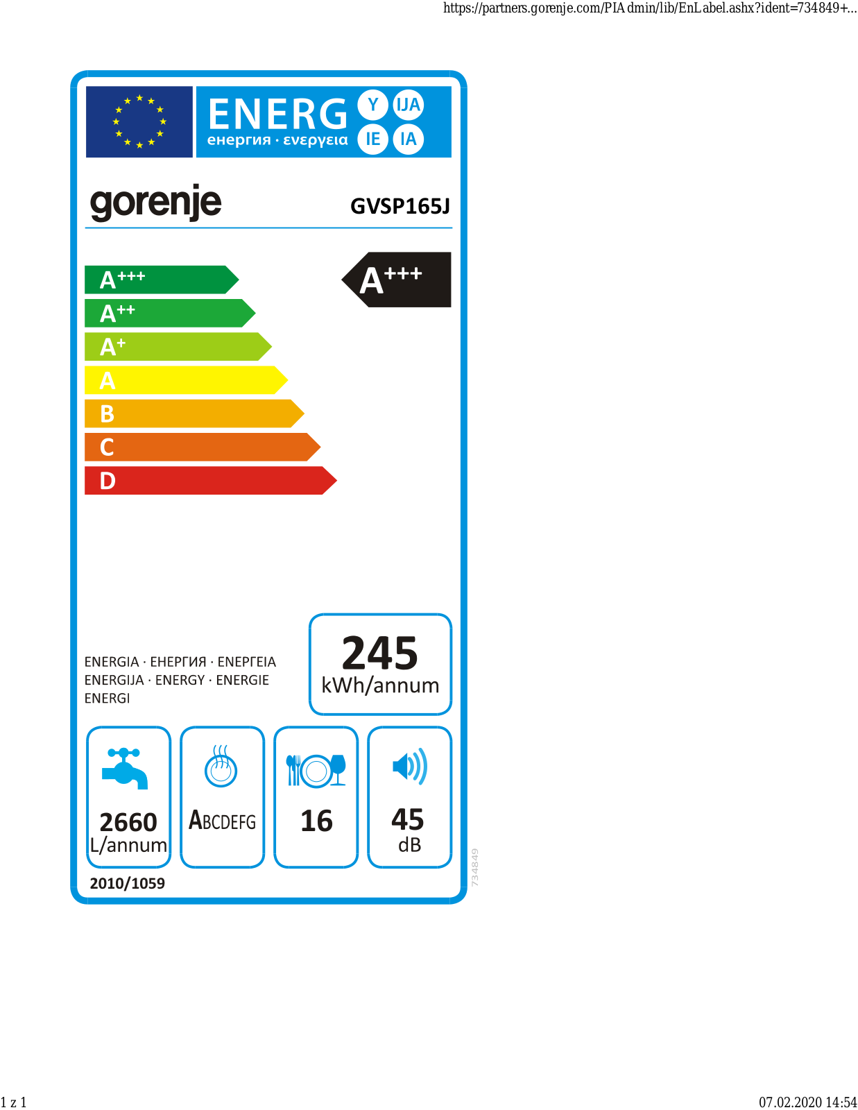 Gorenje GVSP165J User Manual