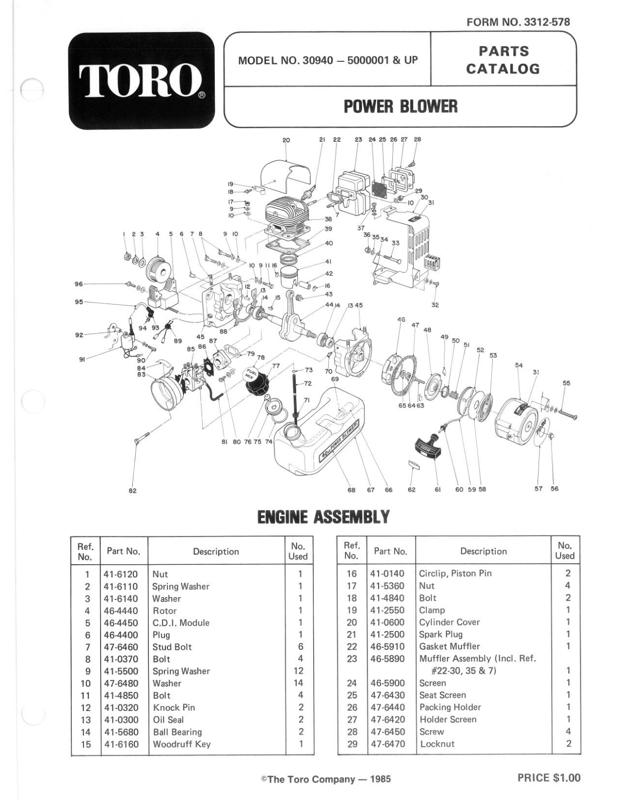 Toro 30940 Parts Catalogue