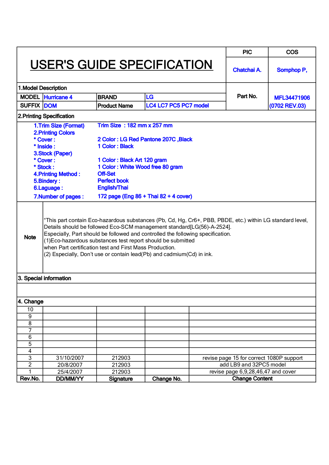 LG 32LC4R, 32LB9R, 42PC5R, 32PC5RV, 50PC5R User manual