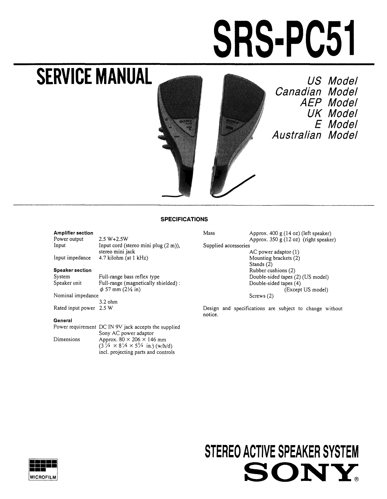 Sony SRSPC-51 Service manual