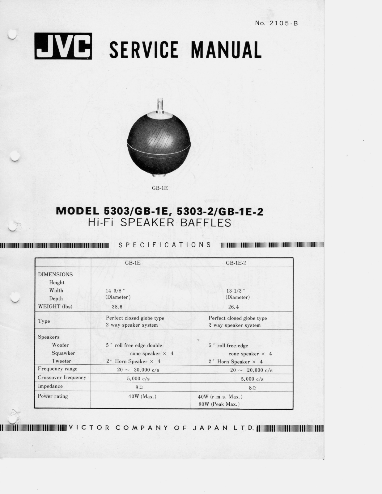 JVC 5303/GB1-1E, 5303-2/GB1-1E-2 User Manual