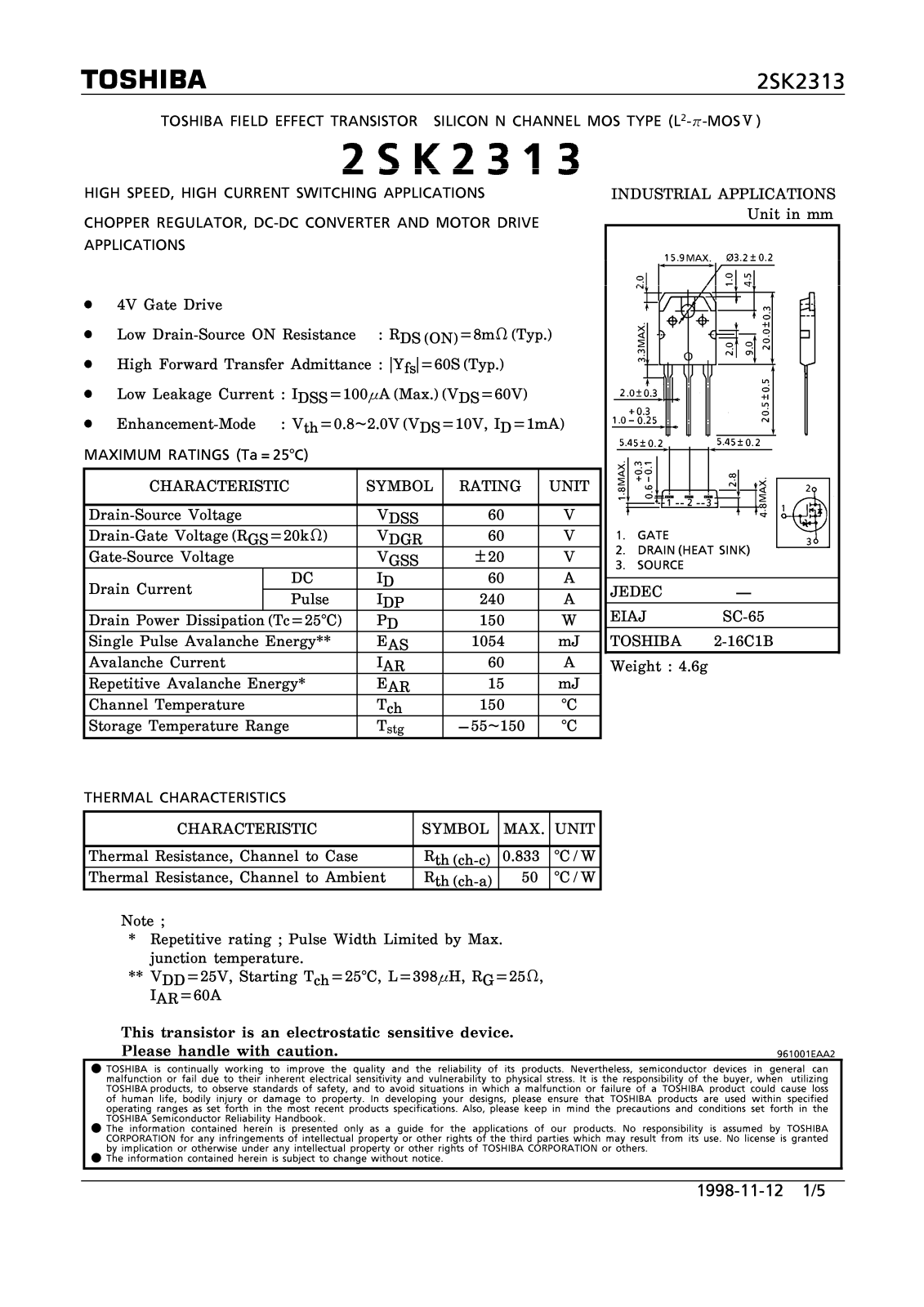 Toshiba 2SK2313 Datasheet