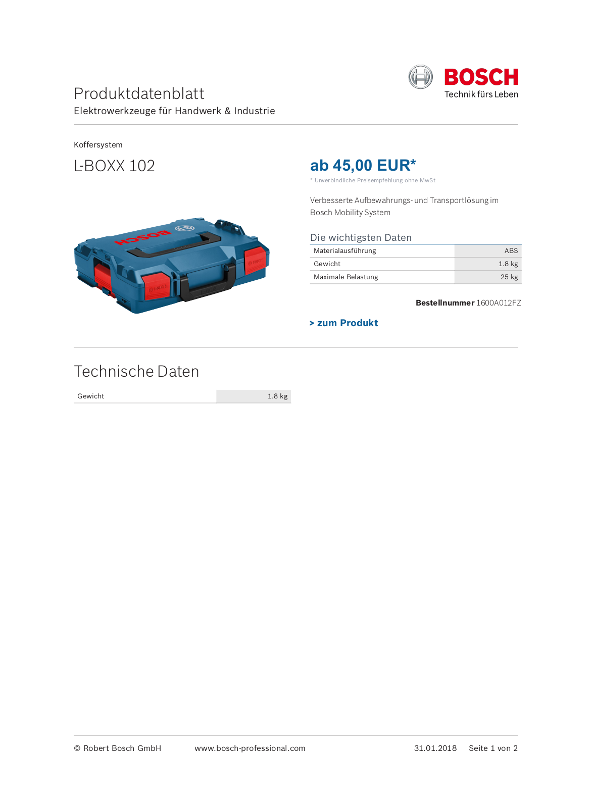 Bosch L-BOXX 102 User Manual