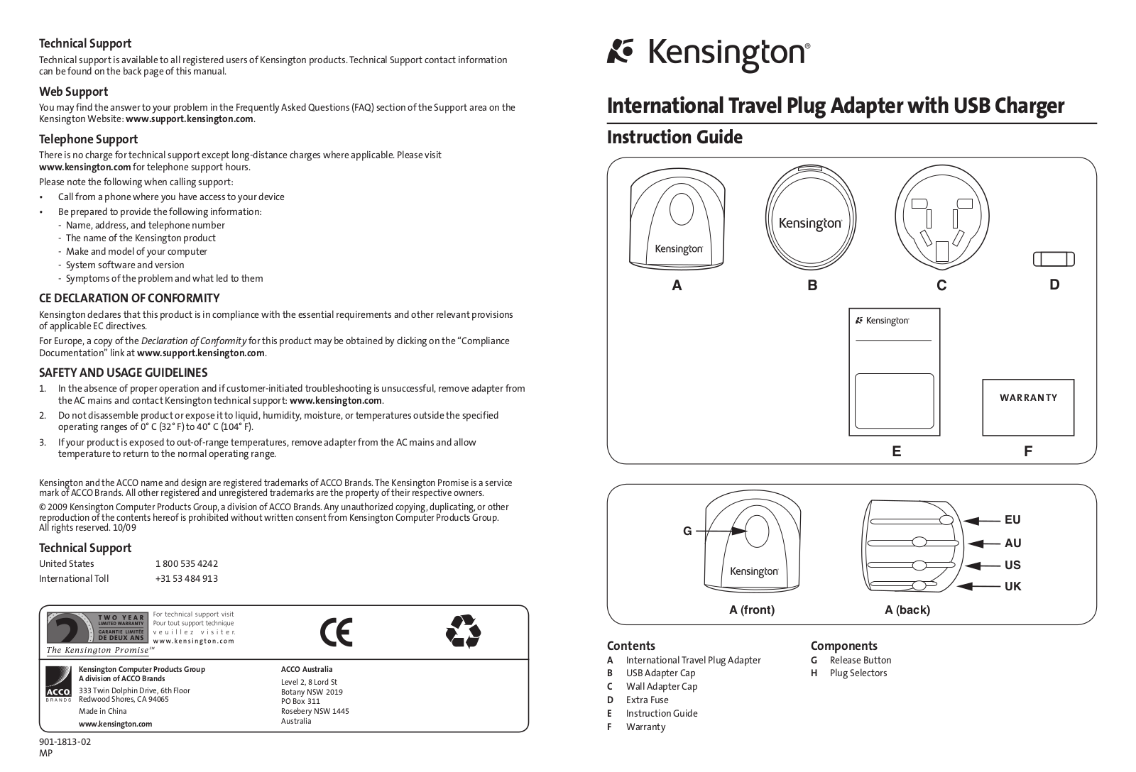 Kensington 110V n 275W, 220V n 550W User Manual