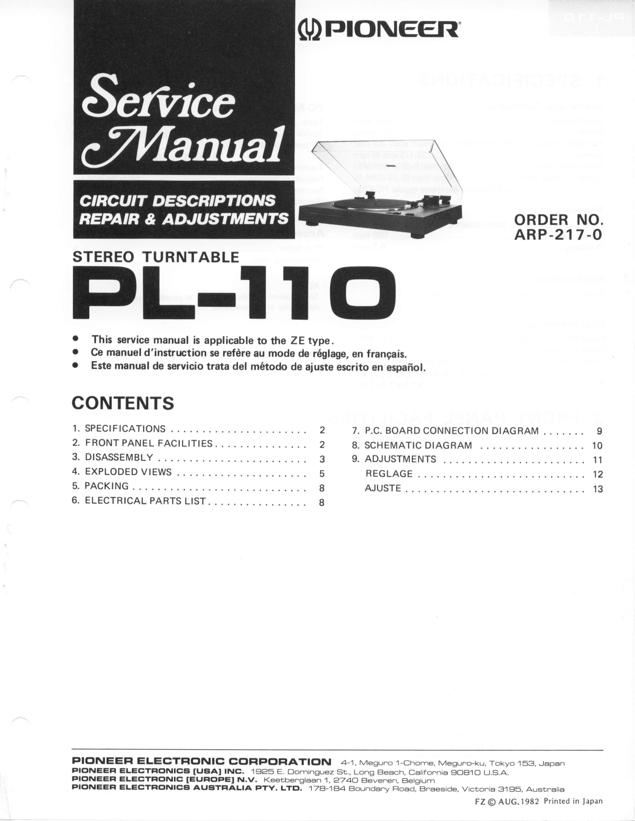 Pioneer PL-110 Owners manual